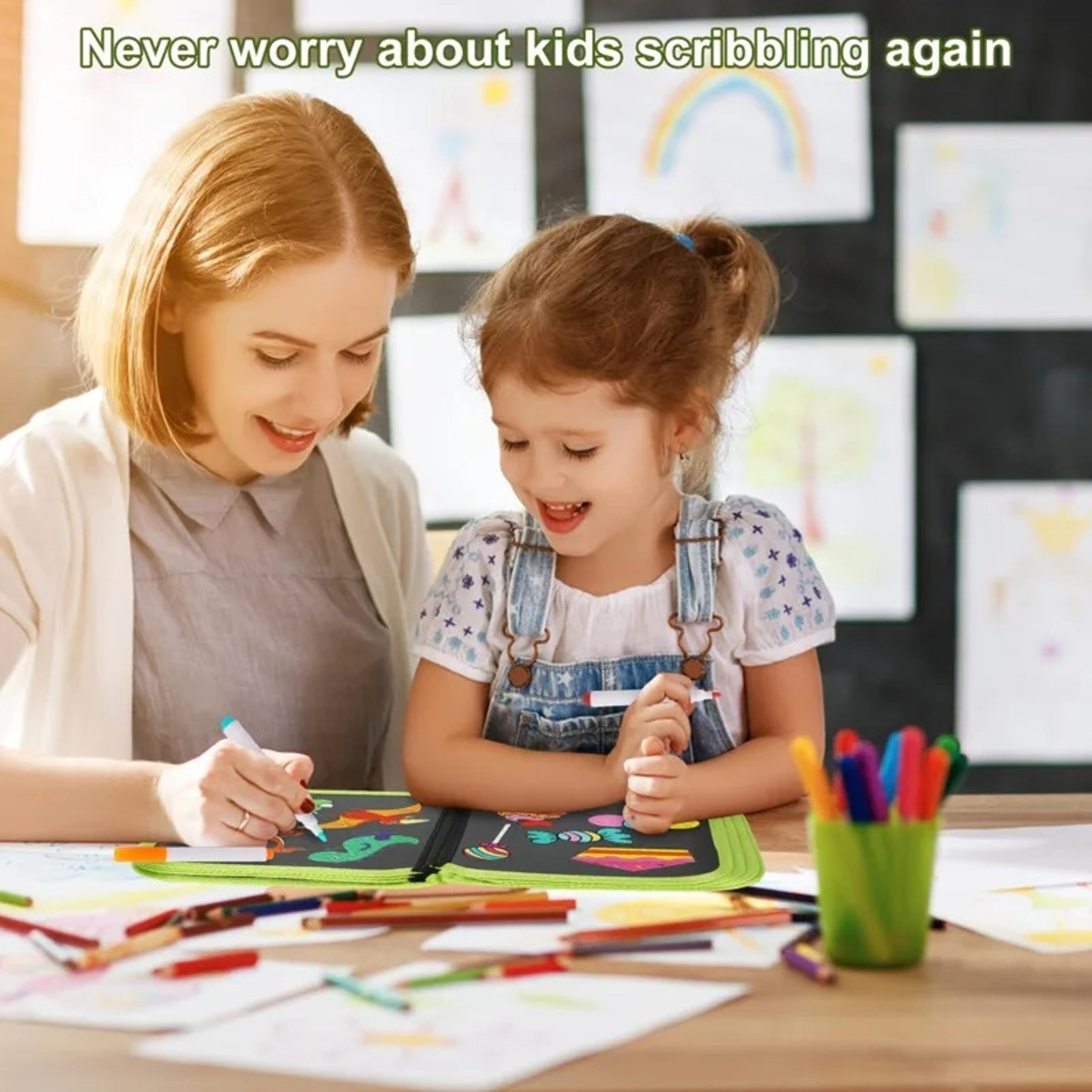 Portable Kids Cartoon Drawing Board Magic Blackboard Coloring Pen Reusable Paint Book Set For Early 5