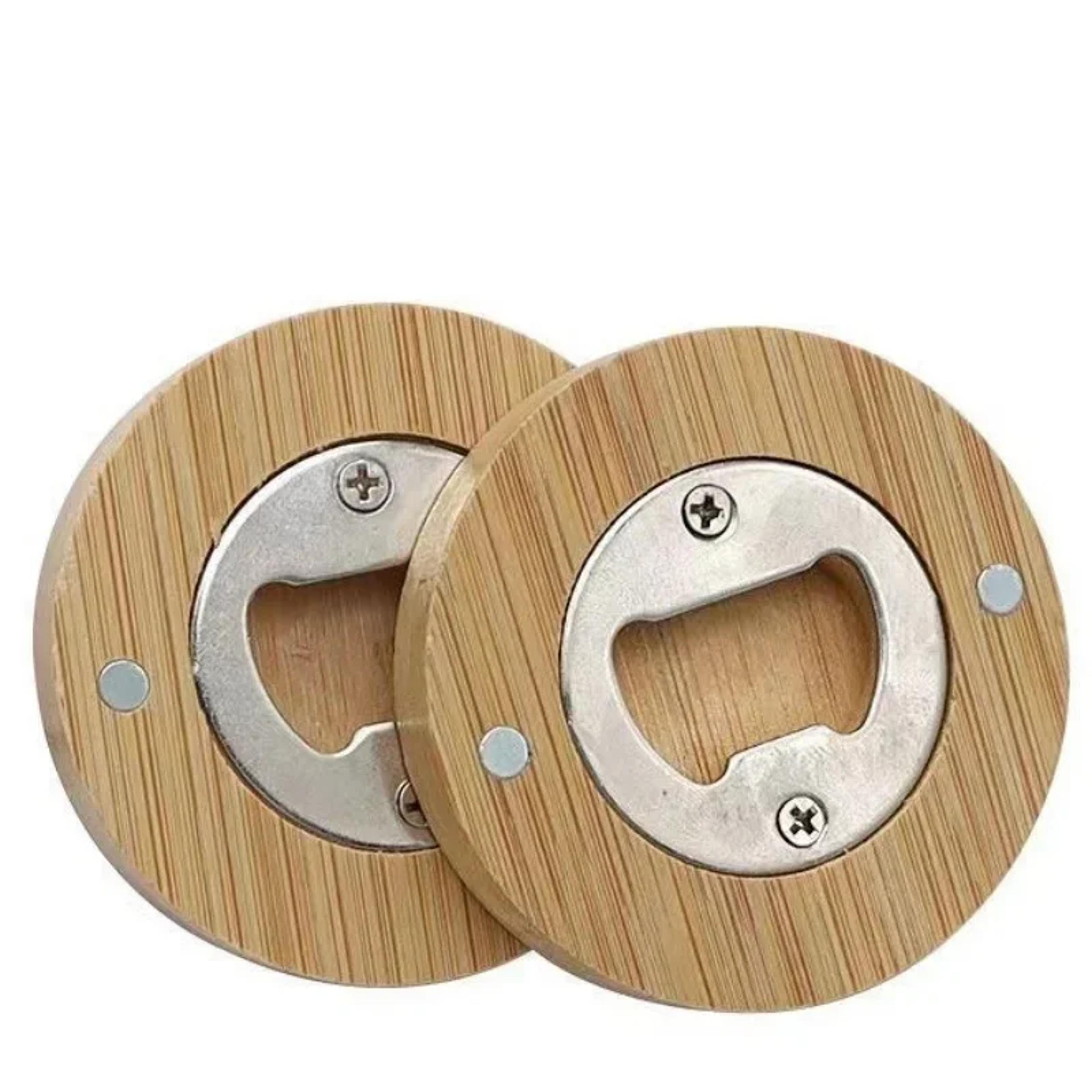 Round Shape Bamboo Beer Bottle Opener Portable Fridge Magnet Bar Gadget For Home  Party 1