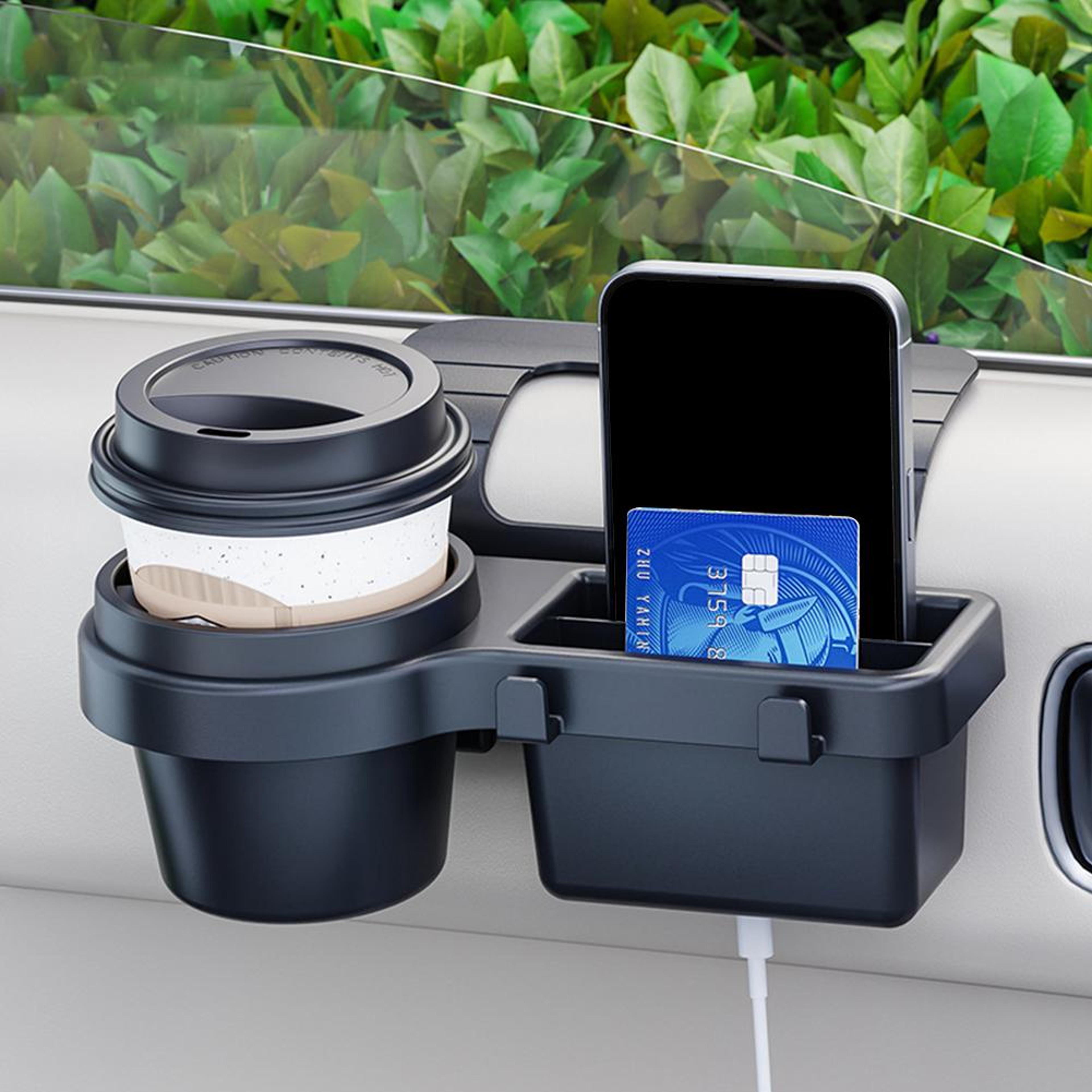 Portable Car Door Cup Holder  Window Organizer With Dual Hanging Hooks  Charging Port 3