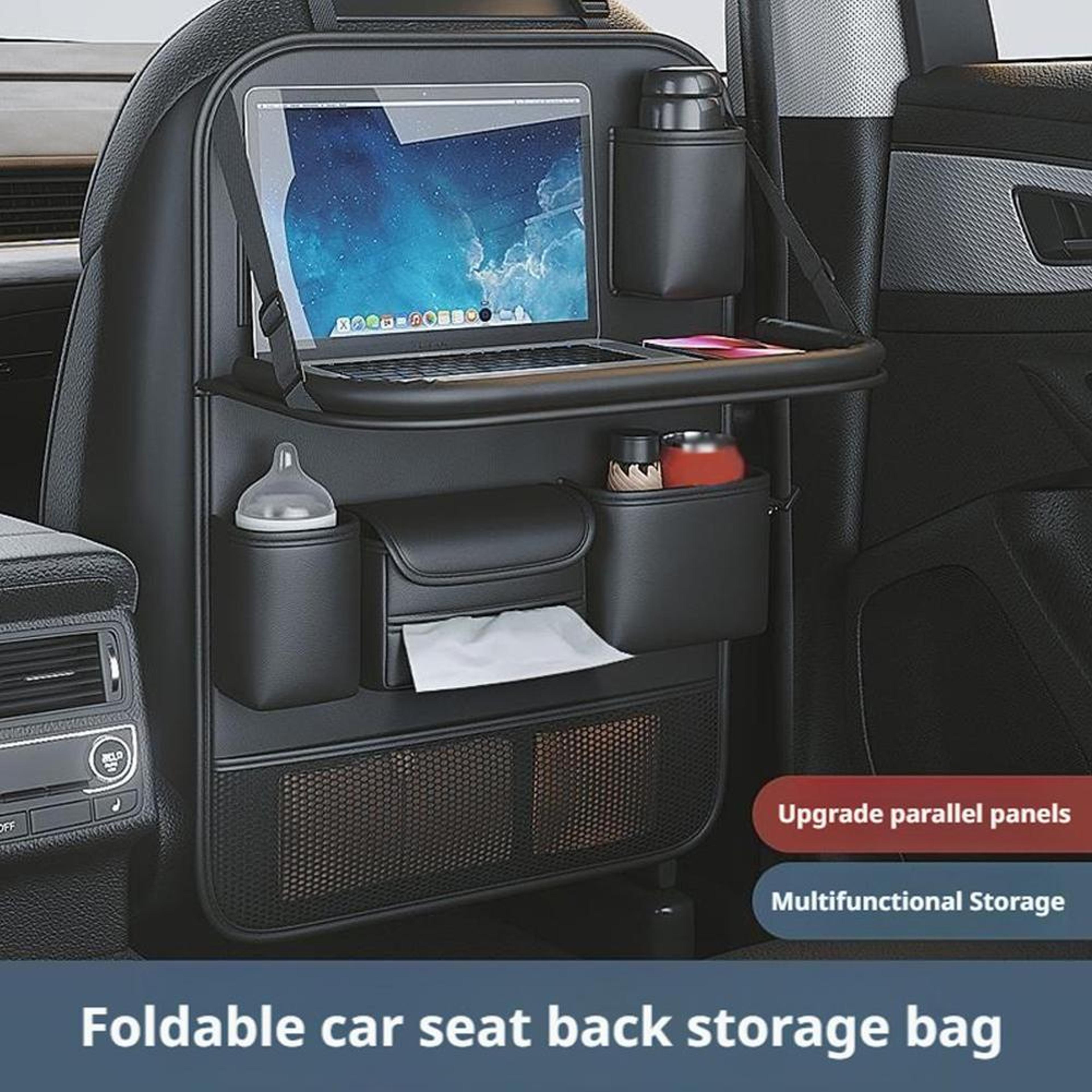 Car Seat Back Organizer With Foldable Table  PU Leather Spacious Storage Bag With Multiple Pockets  1