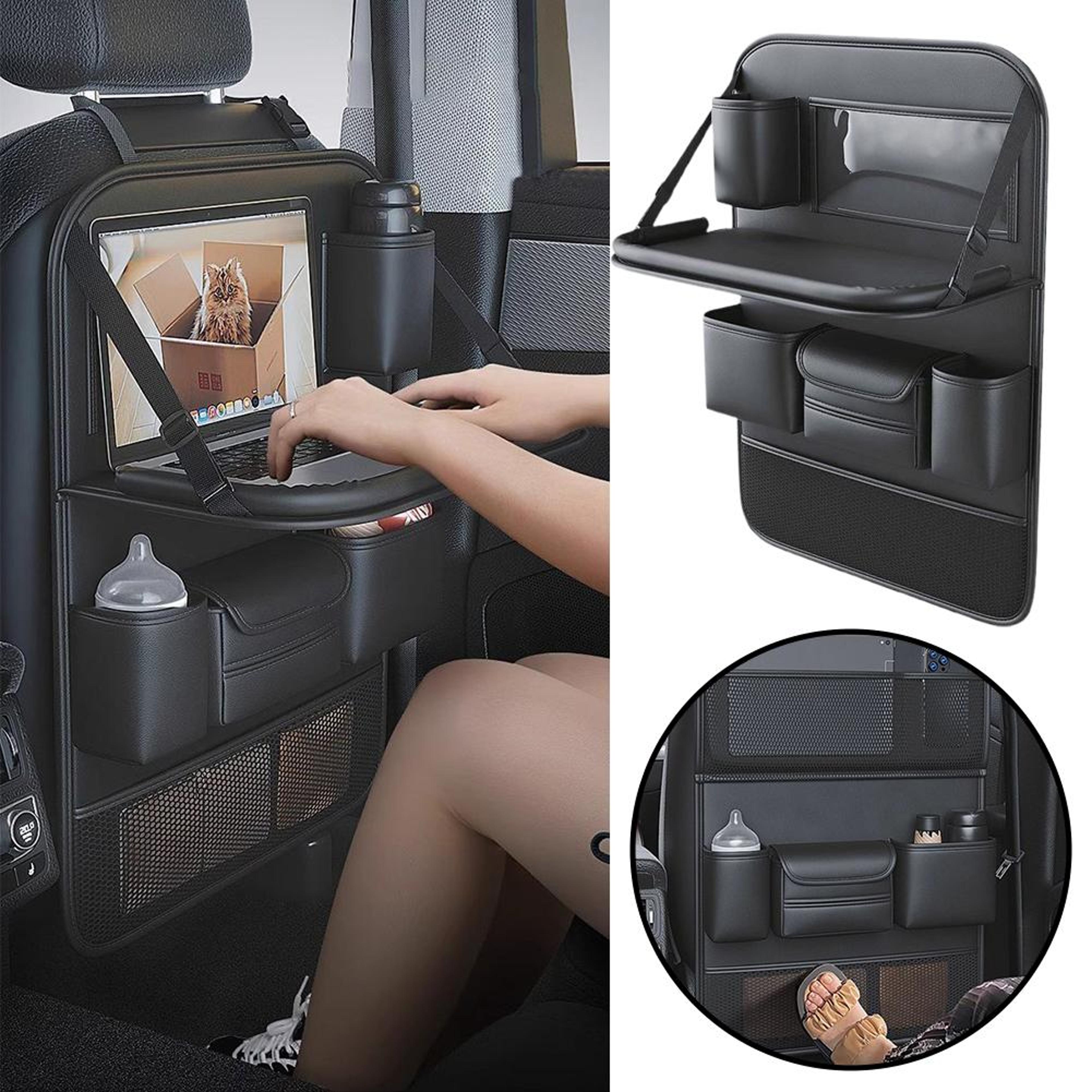 Car Seat Back Organizer With Foldable Table  PU Leather Spacious Storage Bag With Multiple Pockets  3