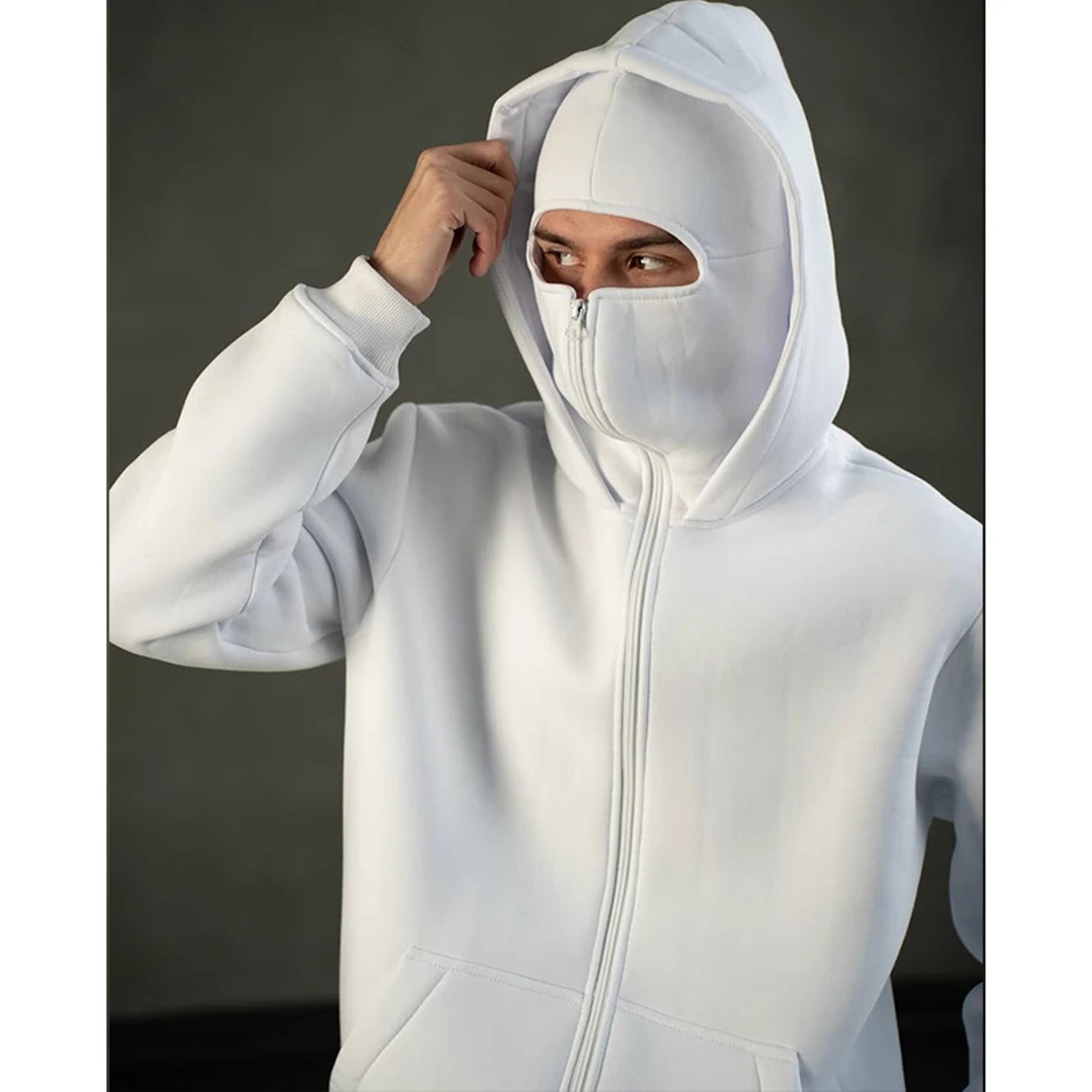 Men Balaclava Hoodie Double Hooded Sweatshirt With Zipper Mask For Gothic Y2K Streetwear 0