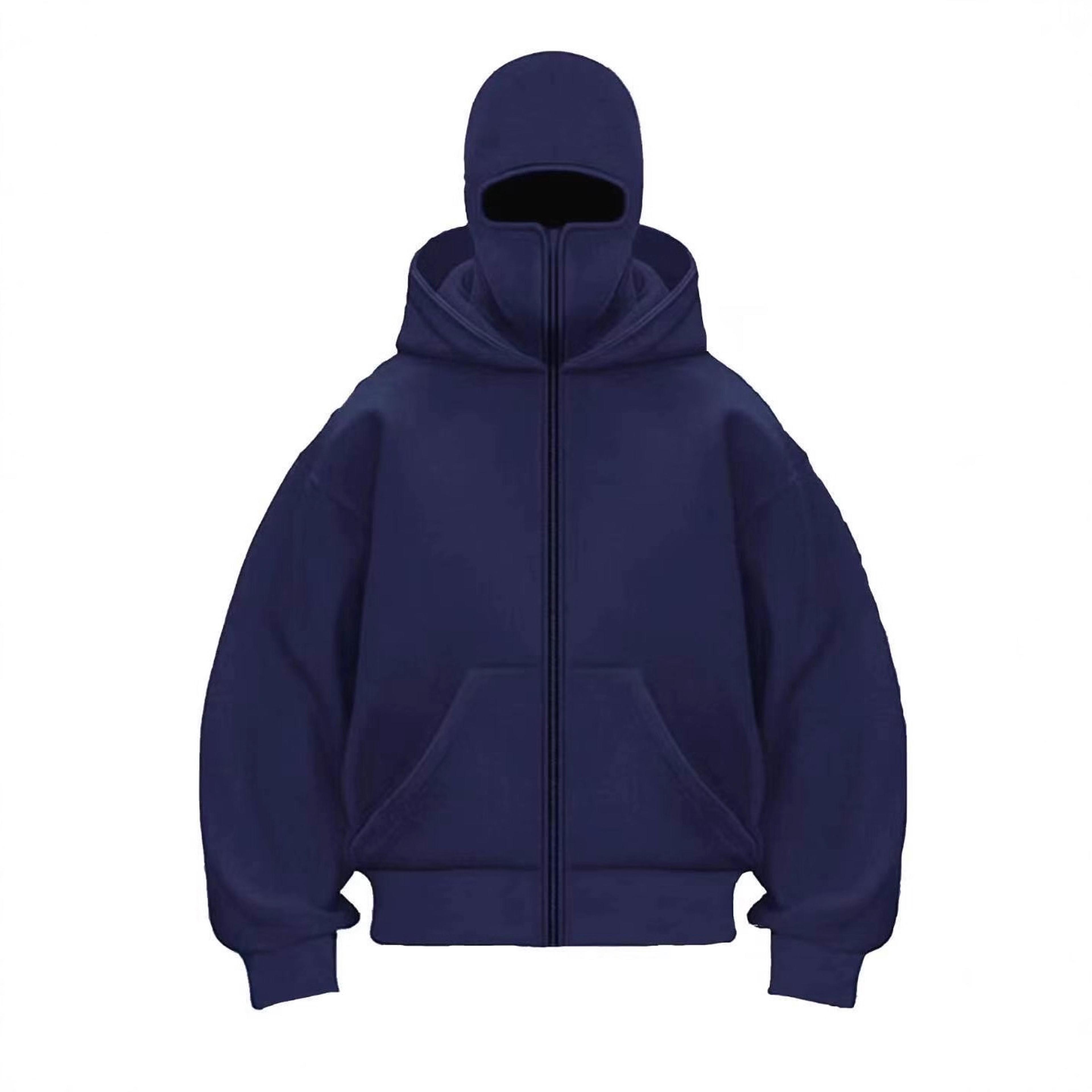 Men Balaclava Hoodie Double Hooded Sweatshirt With Zipper Mask For Gothic Y2K Streetwear 3