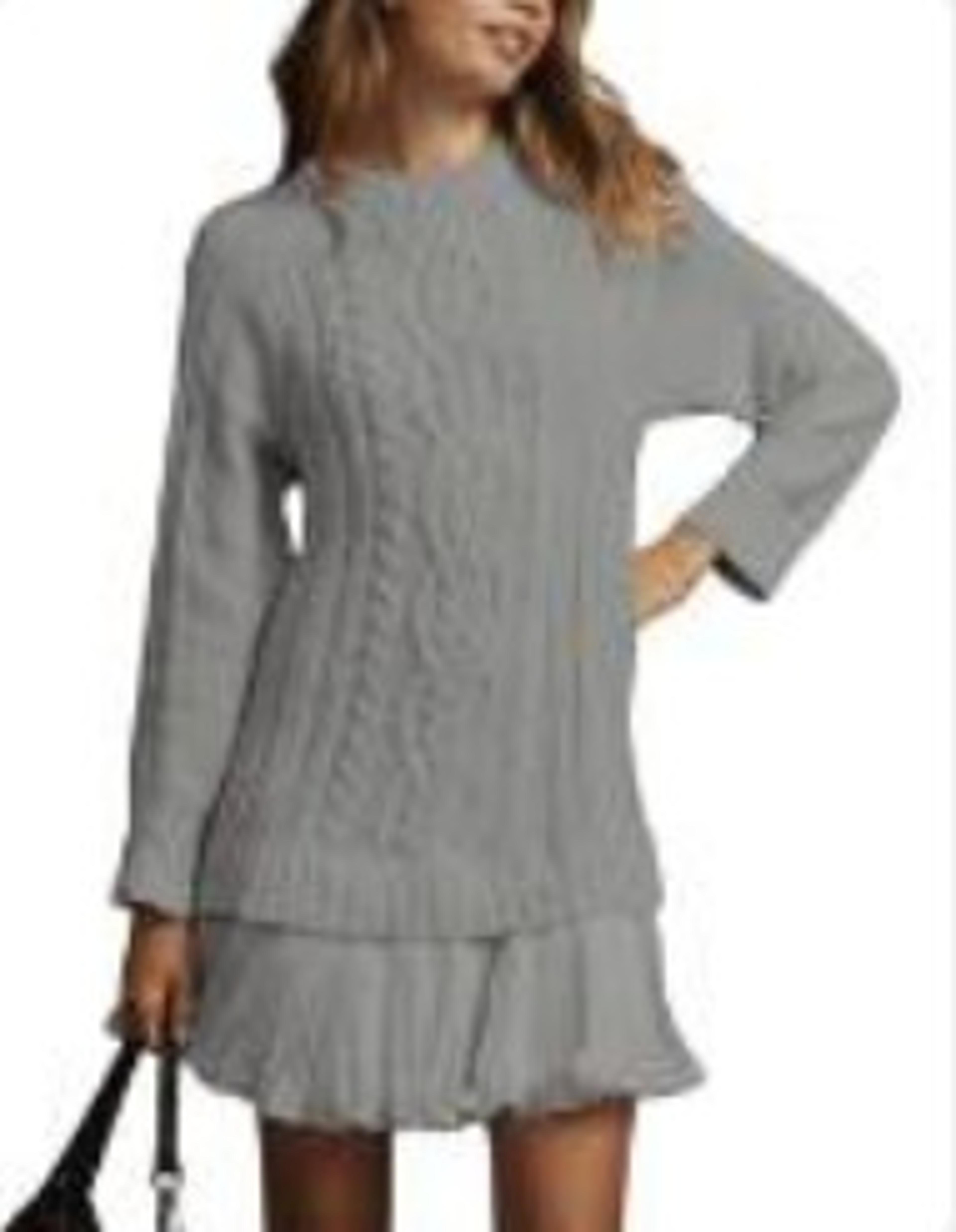 Long Sleeve Twist Knitted Sweater Dress Ruffle Chiffon Pleated ALine Fall Dress For Women  Warm Pul 3