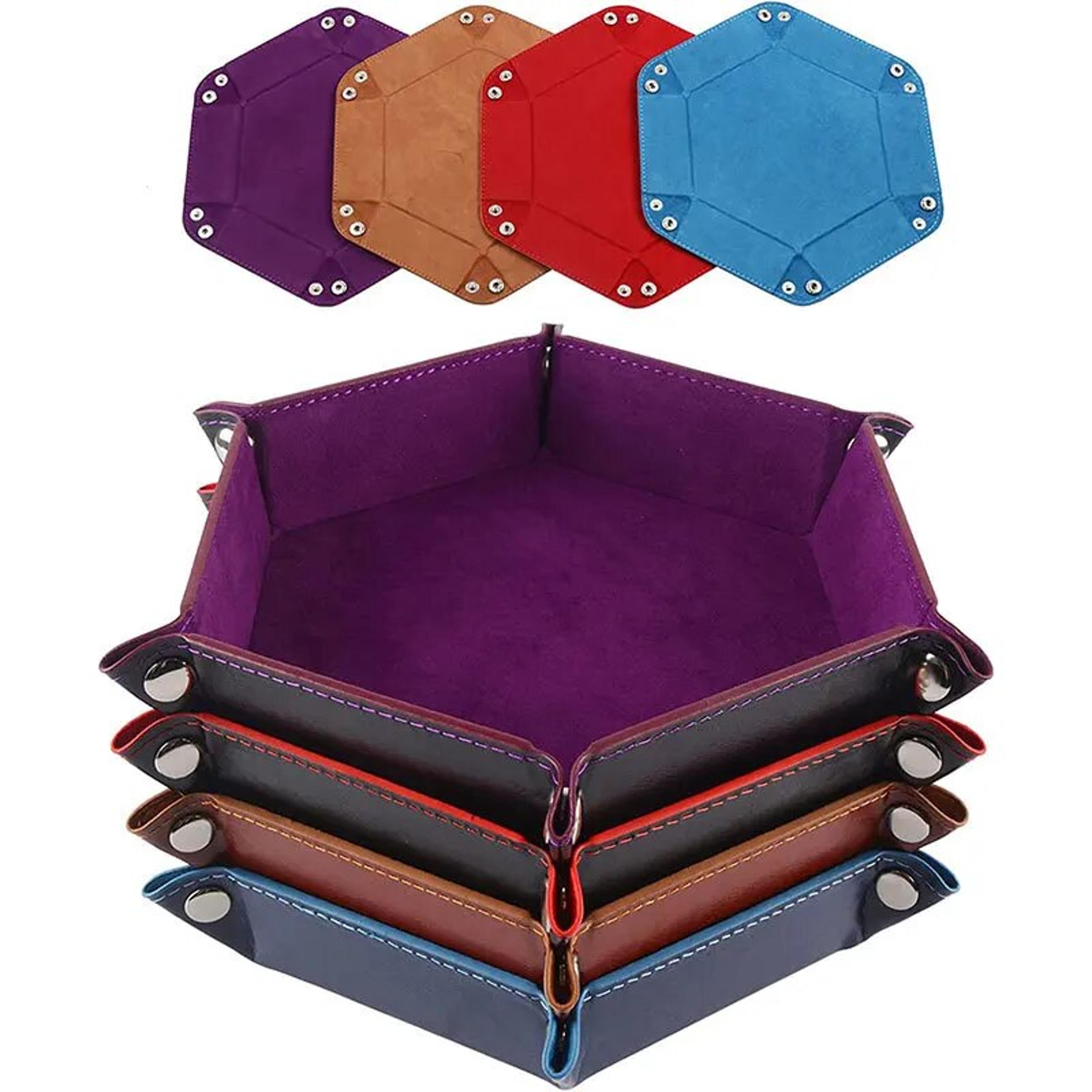 Hexagonal Leather Dice Tray With Storage Box  PU Velvet Board Game Accessories 0