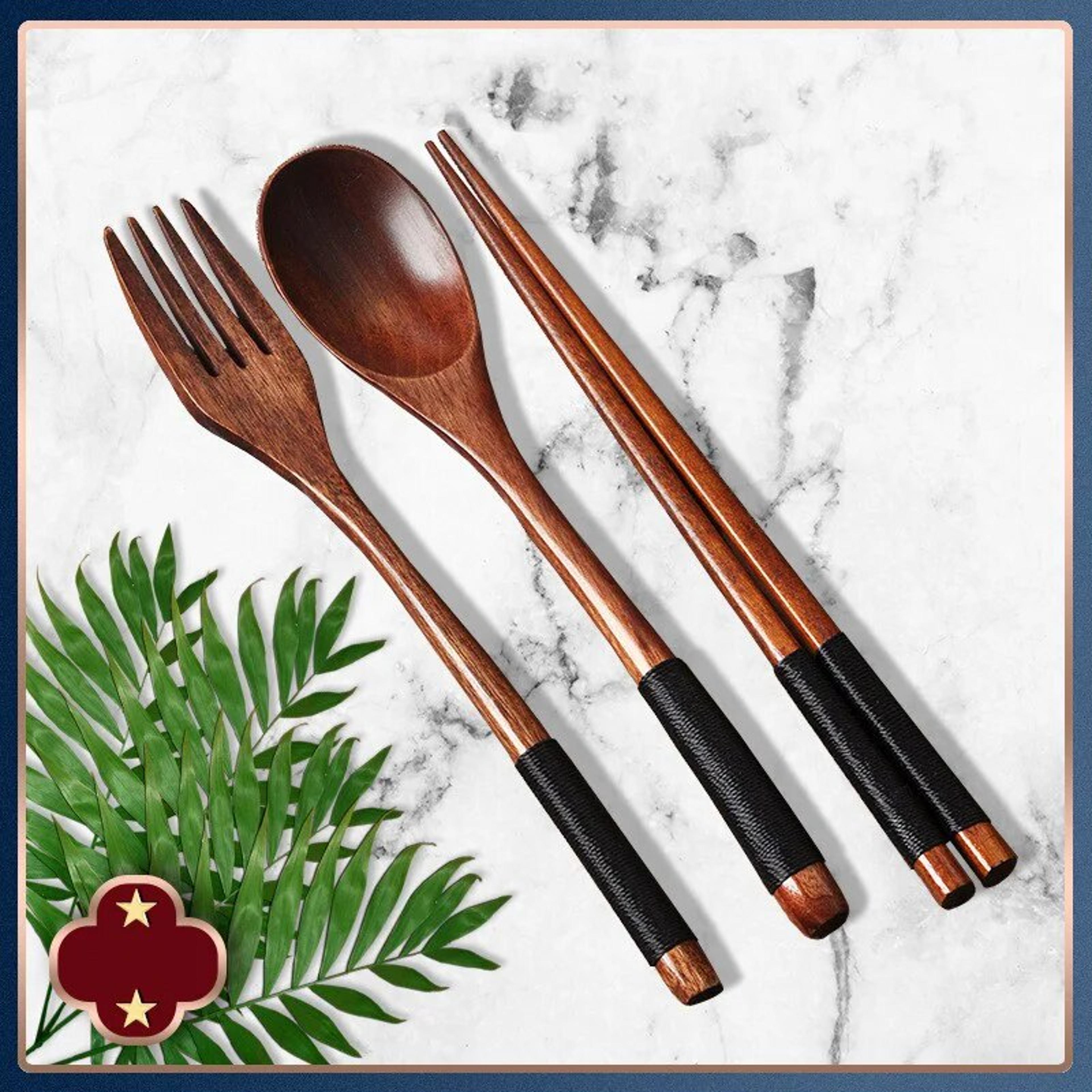 Wooden Chopsticks Fork Spoon Set  Japanese Style Cutlery For Kitchen  Home 2