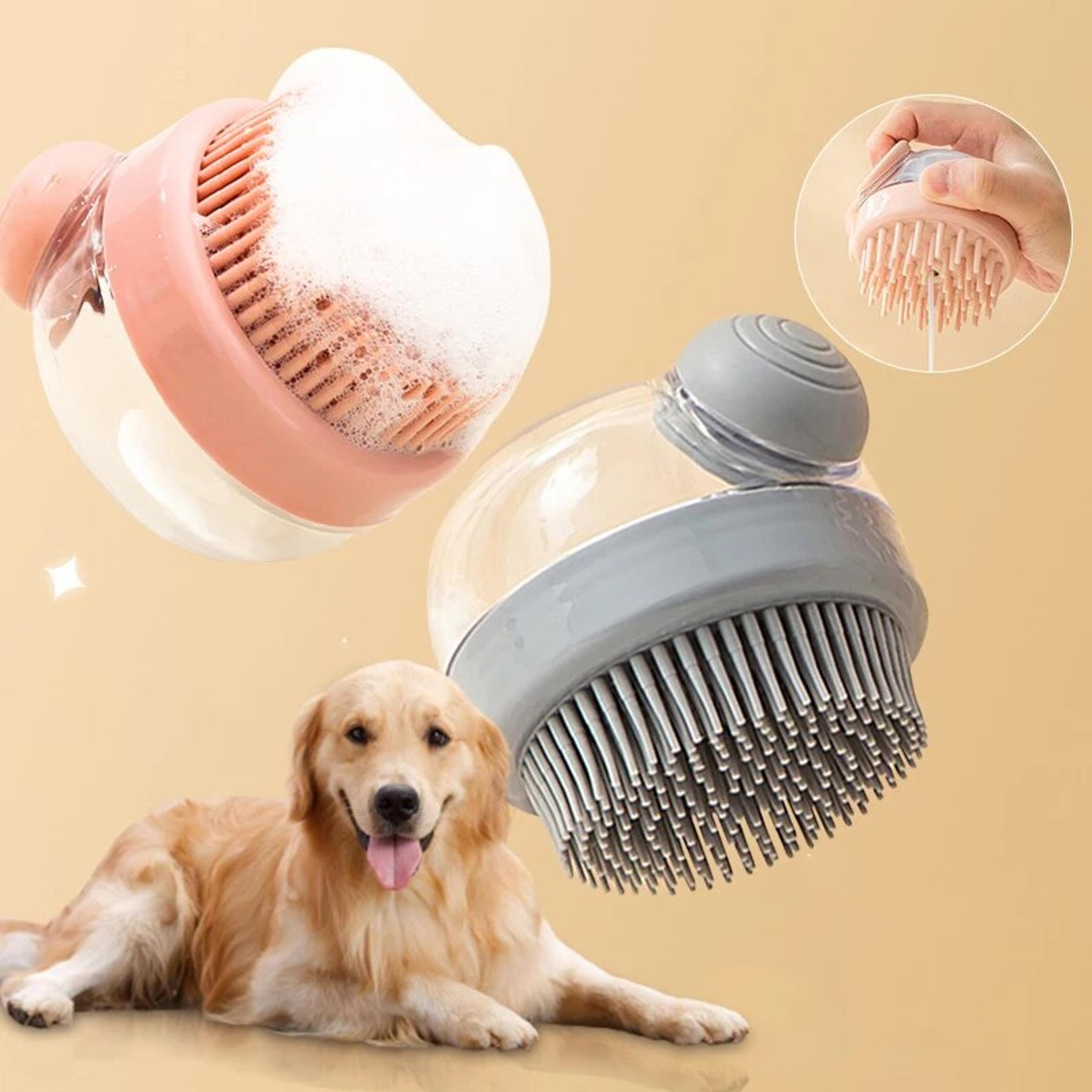 Pet Bath Brush With Shampoo Dispenser  Soft Silicone Grooming Brush For Gentle Massages And Fur Cle 0