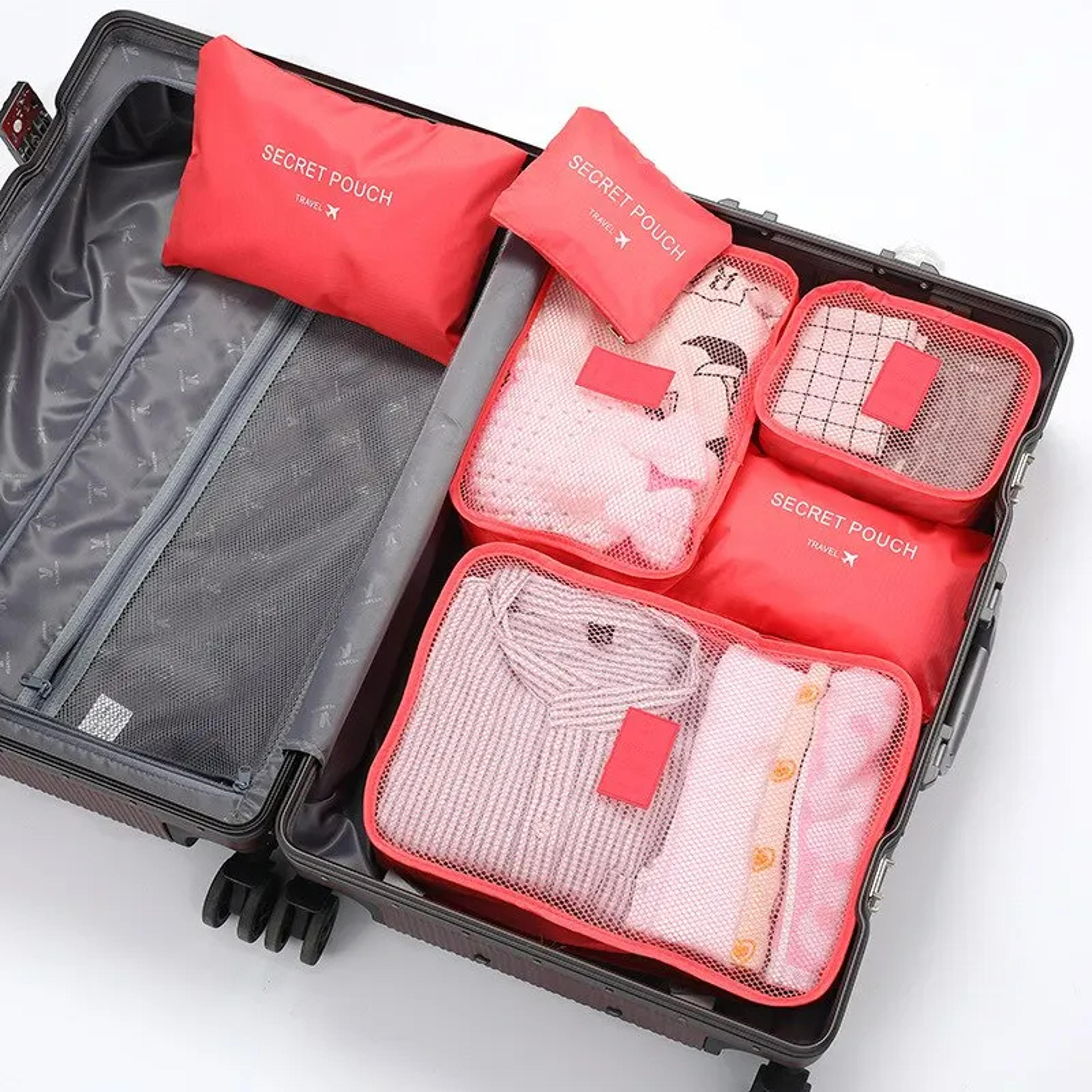Waterproof Luggage Travel Bags Set  Red Organizer For Clothing Shoes Underwear Storage 0