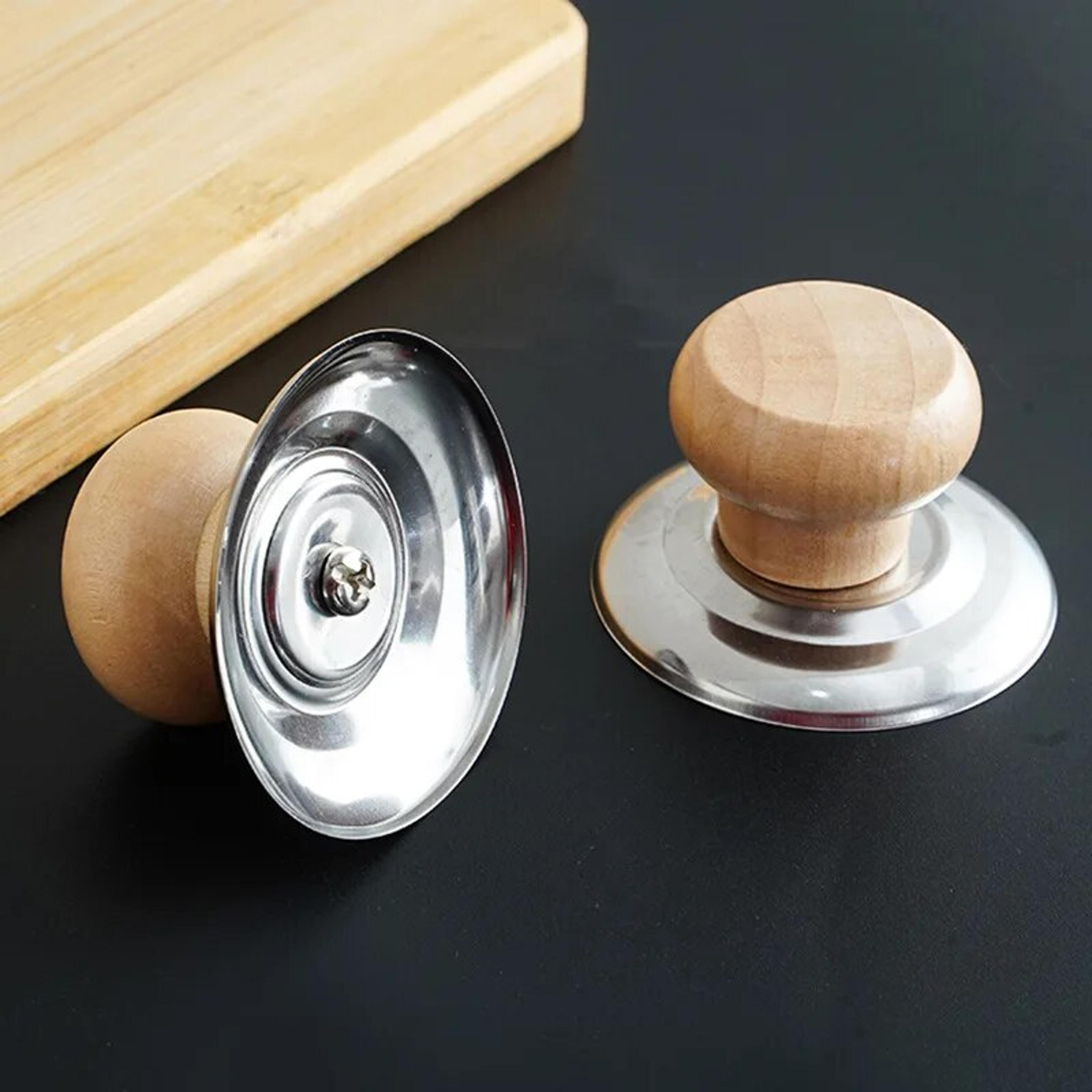 Solid Wood Lid Handle Stainless Steel Pot Twist Cap  AntiScalding Round Wooden Handle For Kitchenwa 1