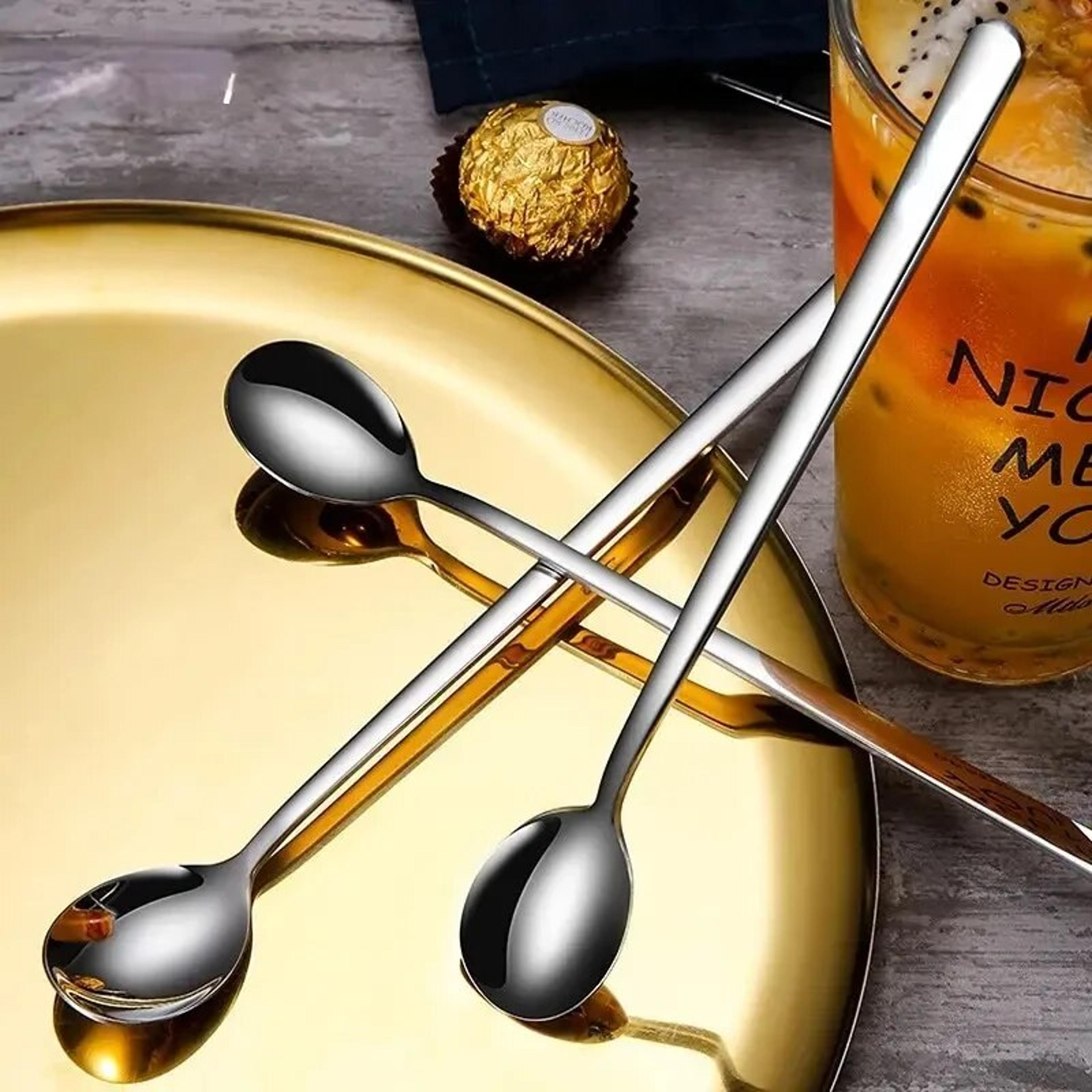 Stainless Steel Spoons Set  Long Handle Ice Cream Coffee And Stirring Utensils For Kitchen Use 0