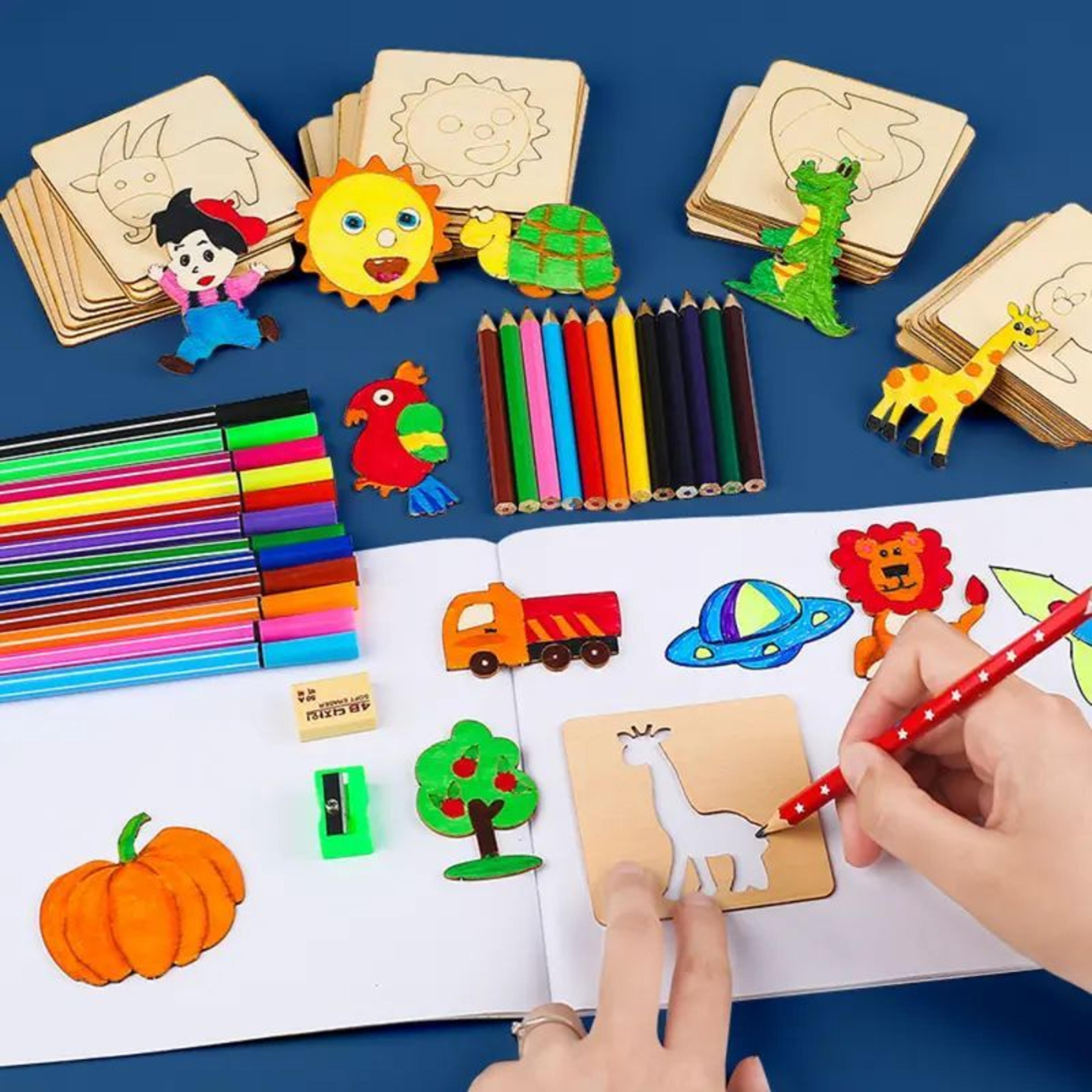 Wooden DIY Drawing Template Set With Markers  Kids Drawing Tool For Creative Designs 1