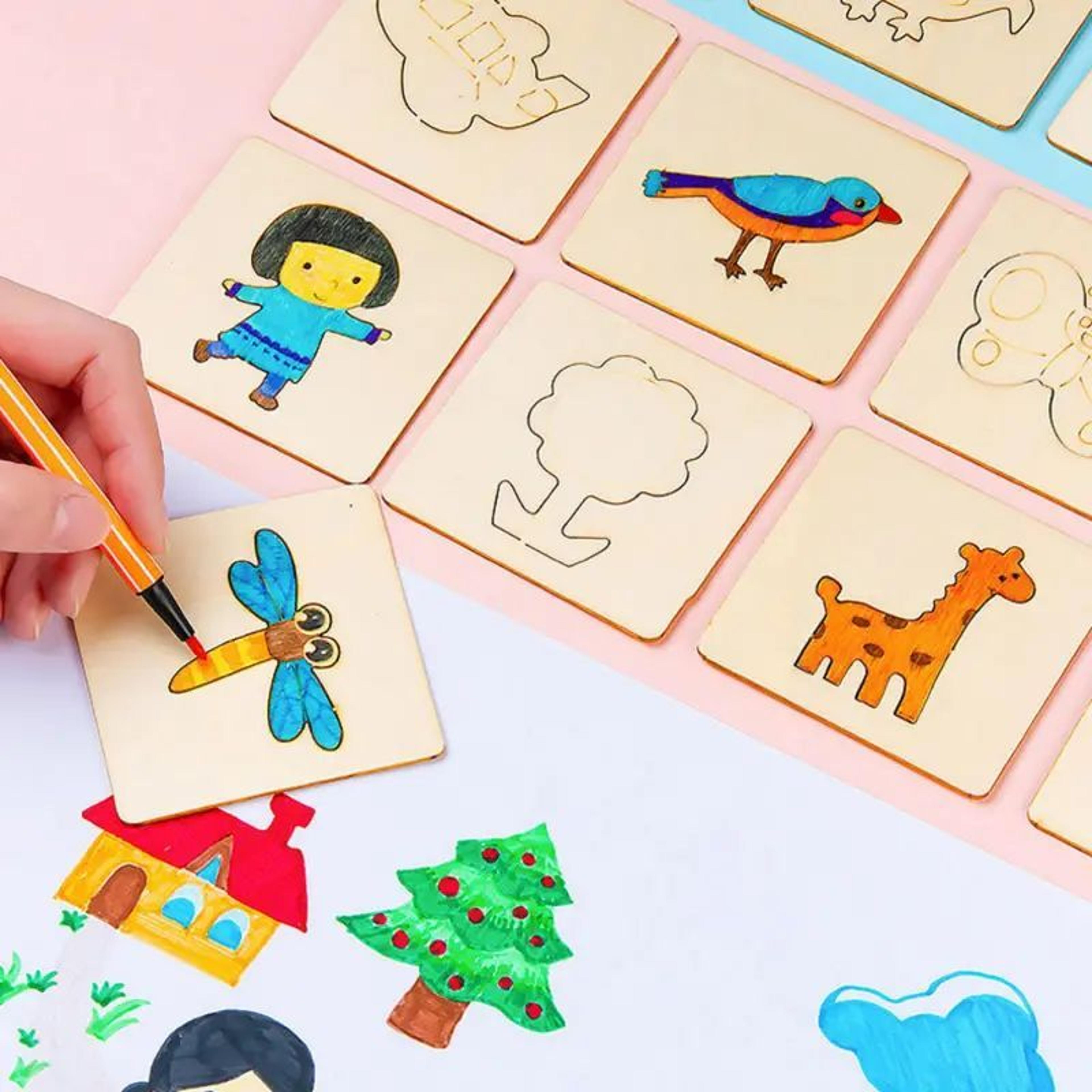 Wooden DIY Drawing Template Set With Markers  Kids Drawing Tool For Creative Designs 2