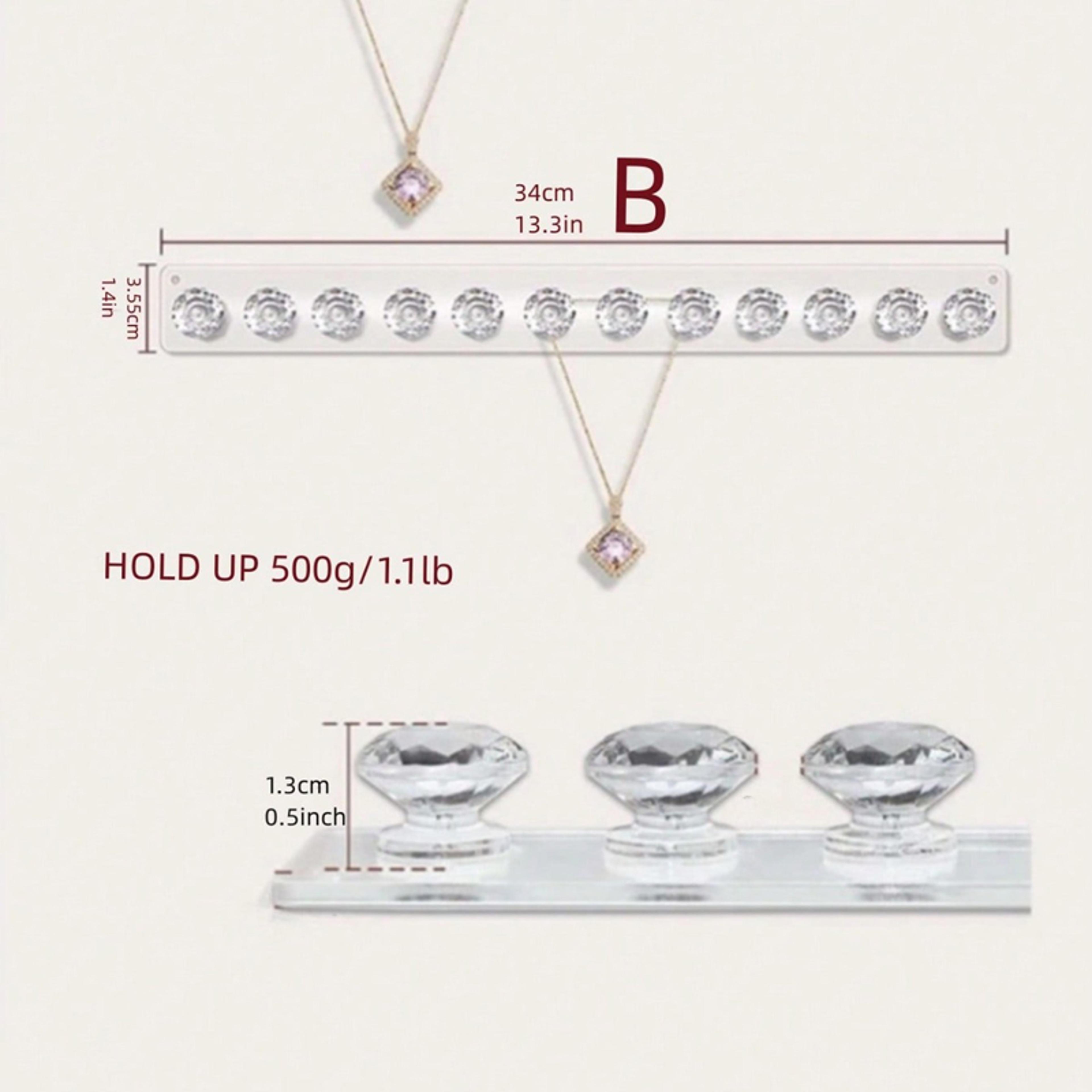 Wall Mounted Necklace Organizer  Acrylic Jewelry Holder With Crystal Ball Knobs For Necklaces Brace 2