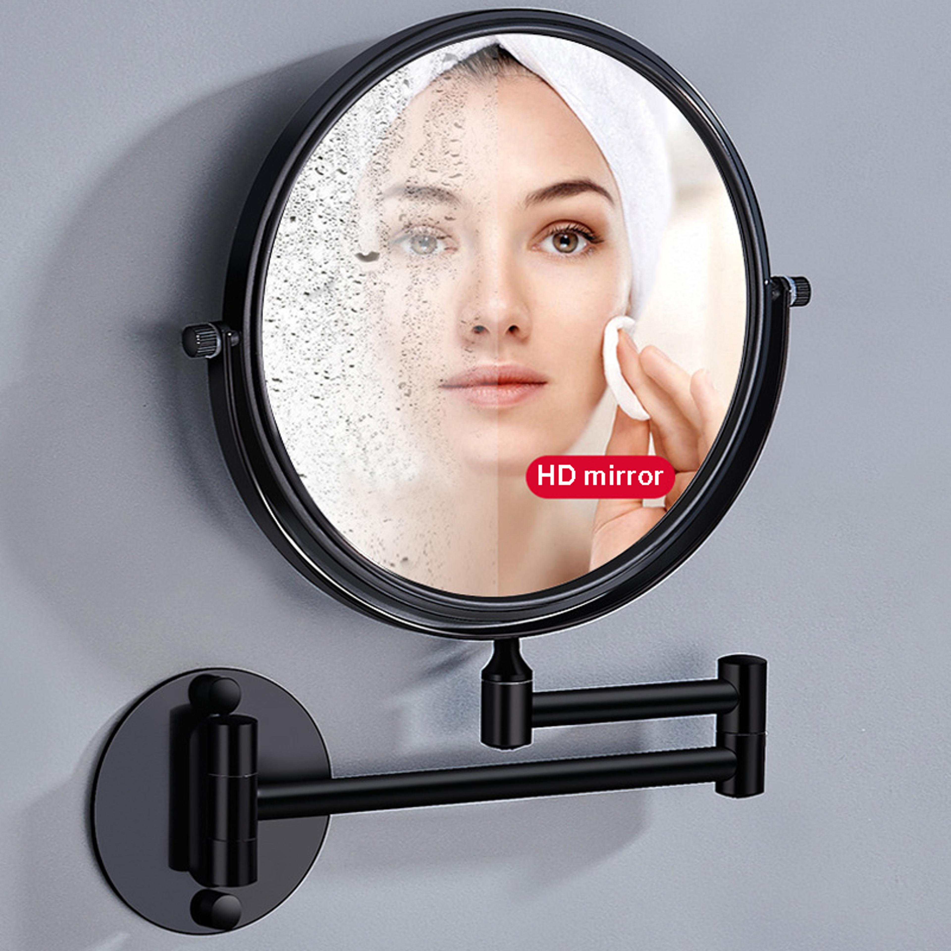 GoldBlack Frame DoubleSided Circular Mirror With Rotation  Retractable Bathroom Wall Mirror 4