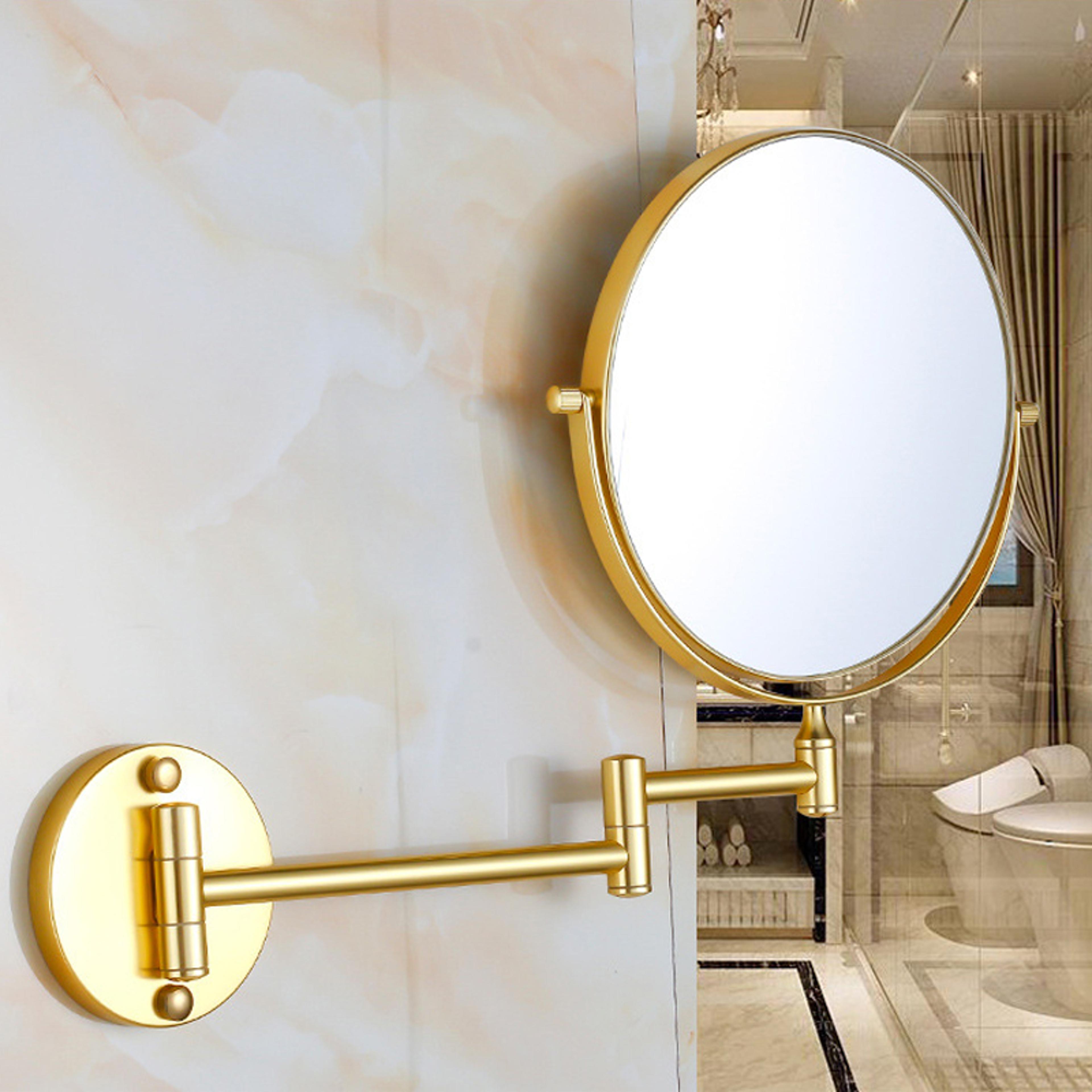 GoldBlack Frame DoubleSided Circular Mirror With Rotation  Retractable Bathroom Wall Mirror 5