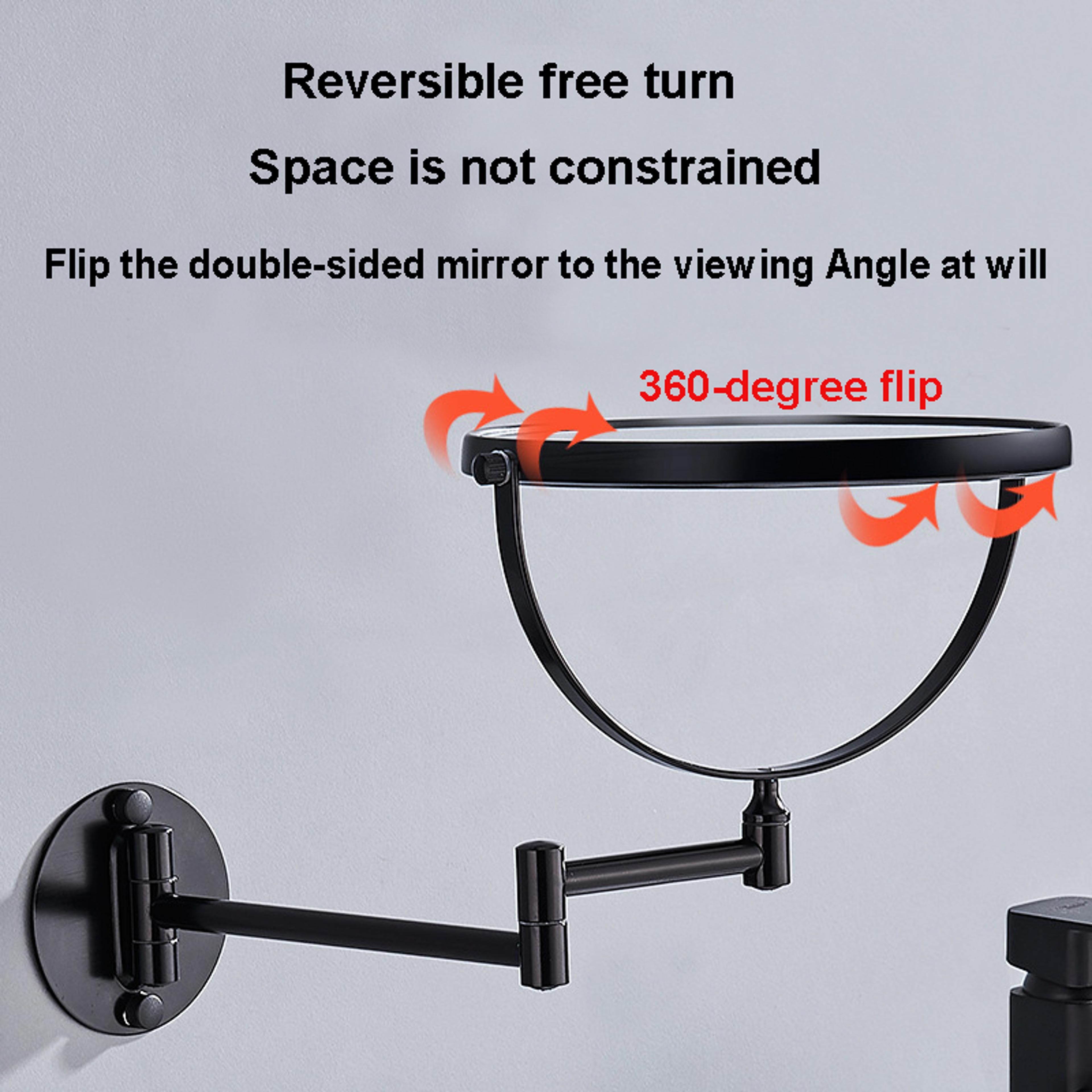 GoldBlack Frame DoubleSided Circular Mirror With Rotation  Retractable Bathroom Wall Mirror 2