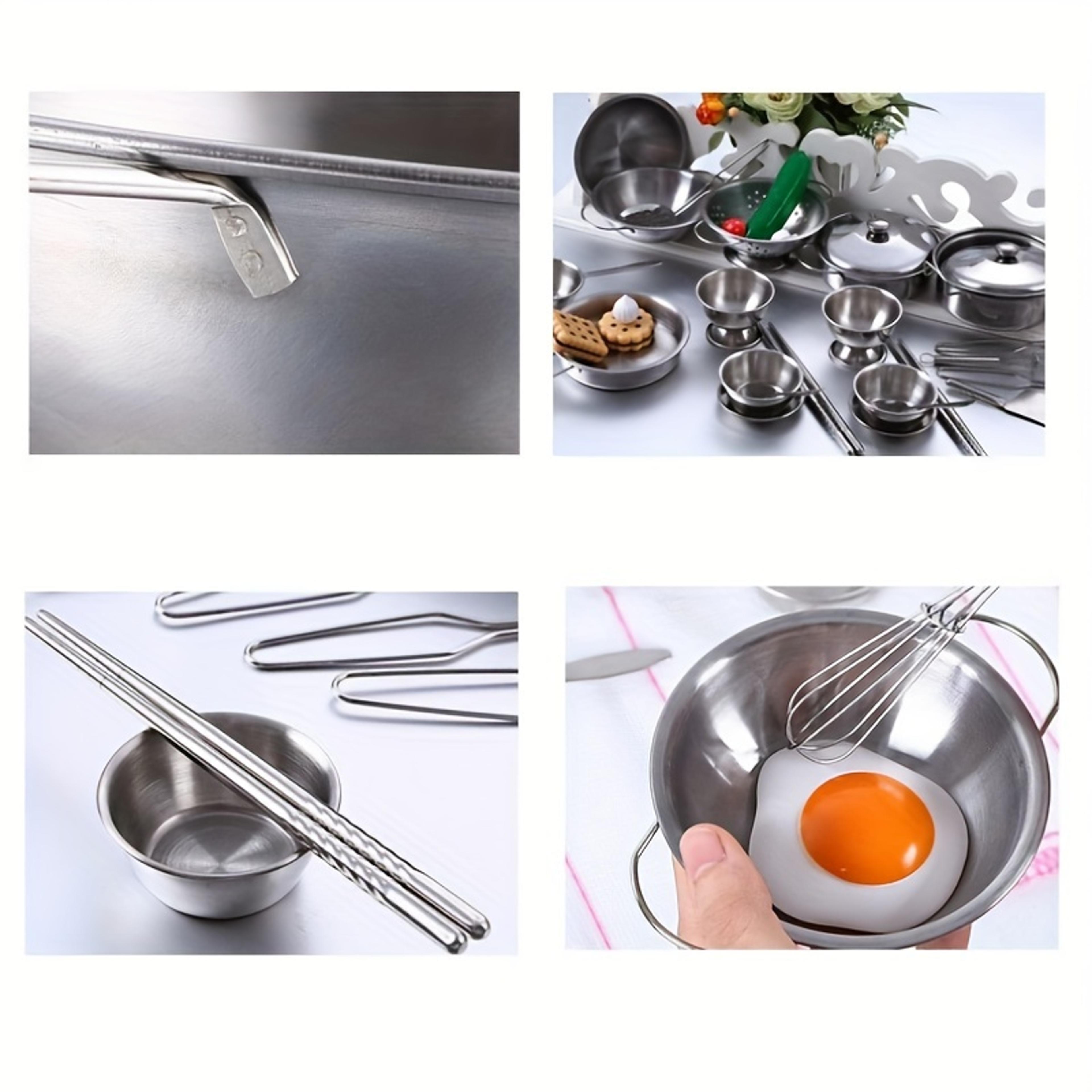 Durable Stainless Steel Kitchen Set For Kids  Pretend Play Cooking Toy Educational Role Playset For 4