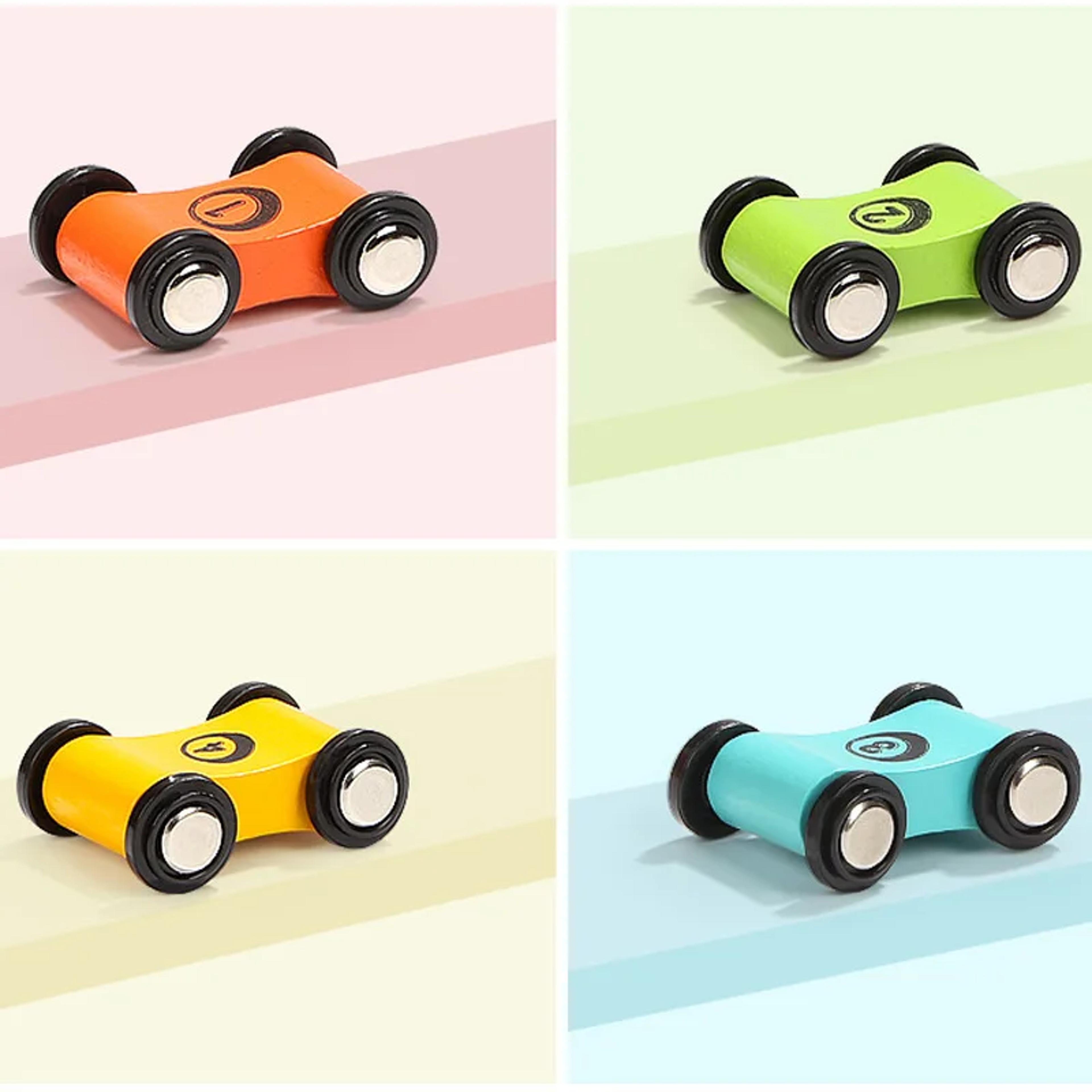 Wooden Gliding Car Toy Ramp Set For Kids  Colorful Mini Cars  Track Replacement 1