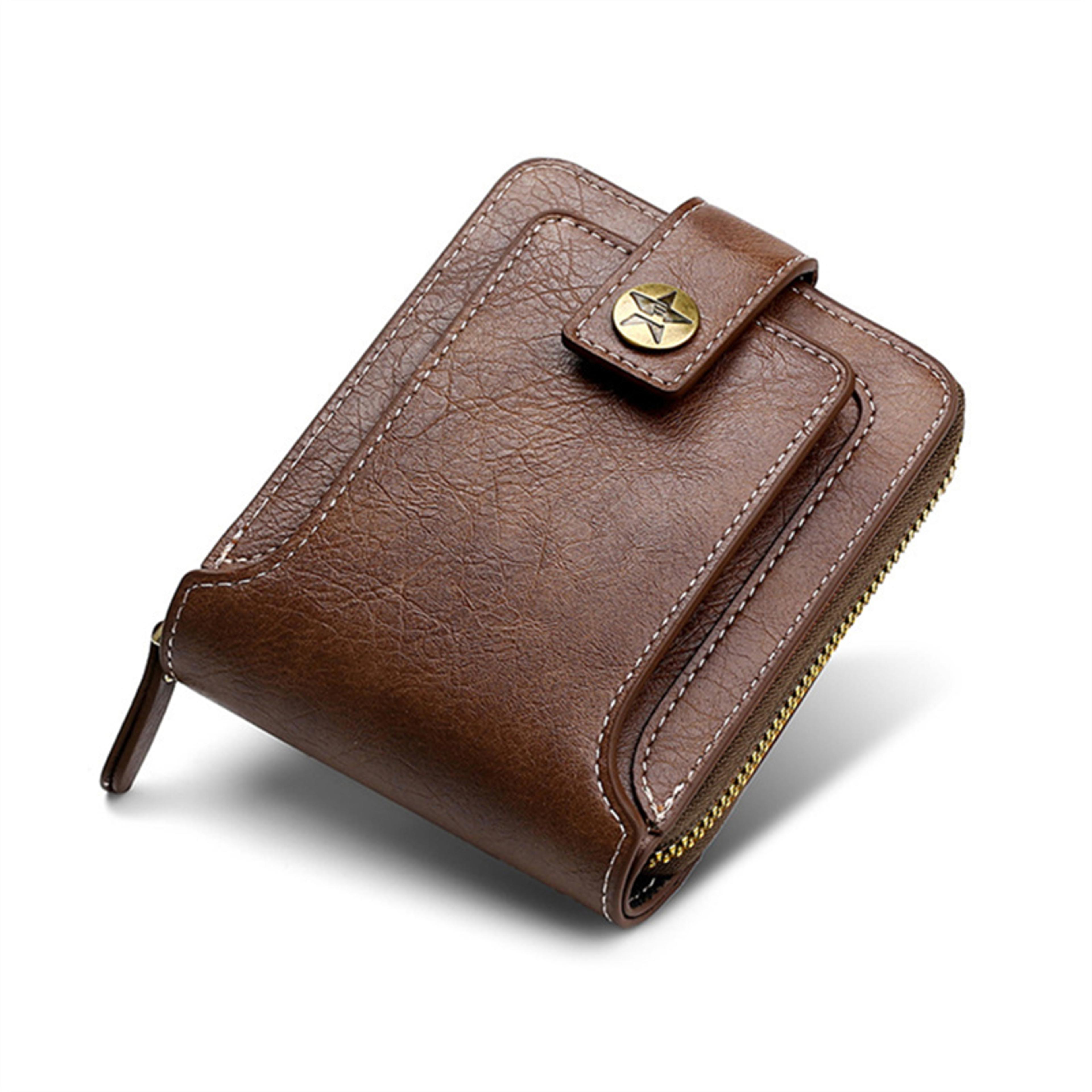 Vintage Mens Wallet PU Leather Short Purse  Durable Zipper Clutch For Men 4