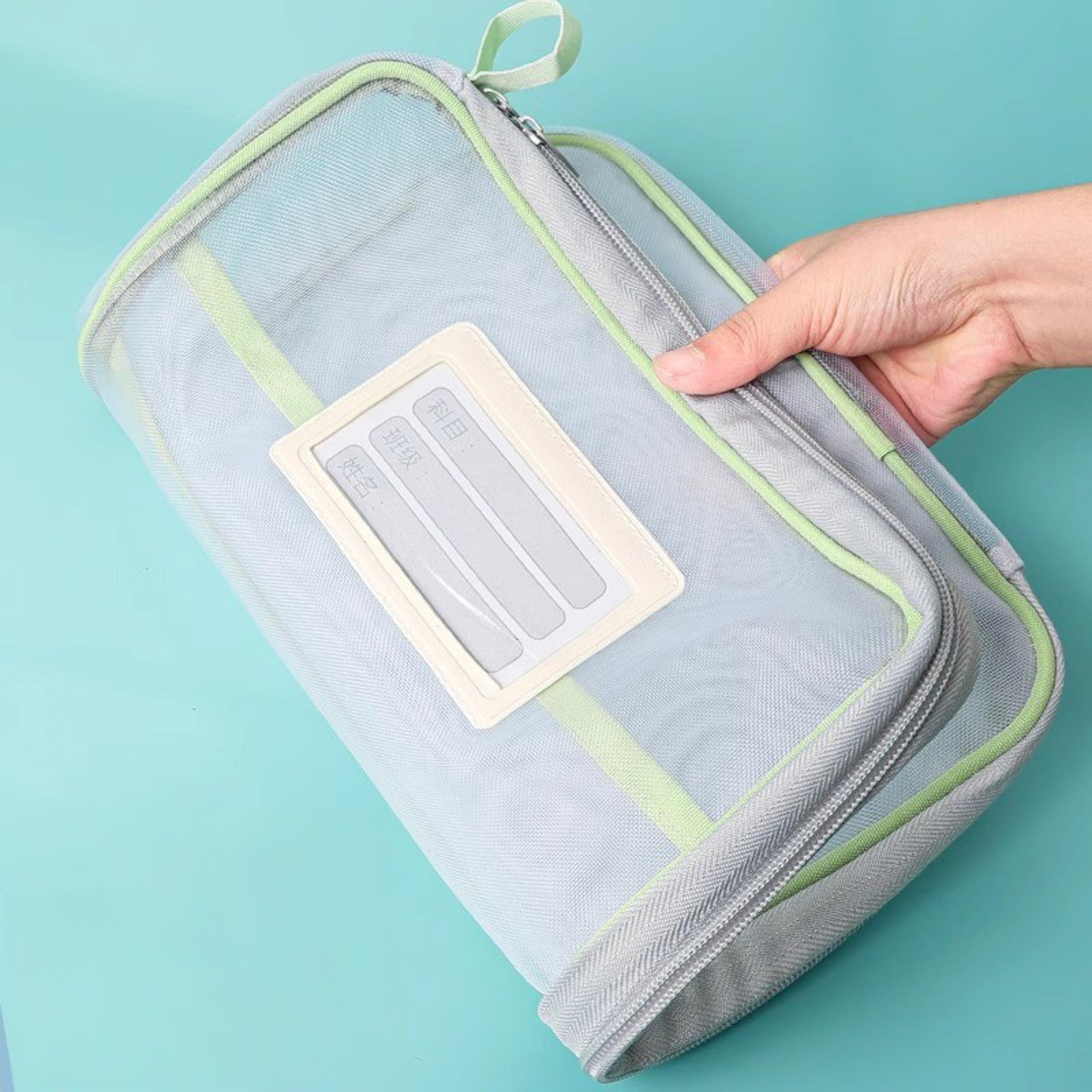 Large Capacity Mesh Zipper Organizer Bag  Durable Storage For Office  School Supplies 2