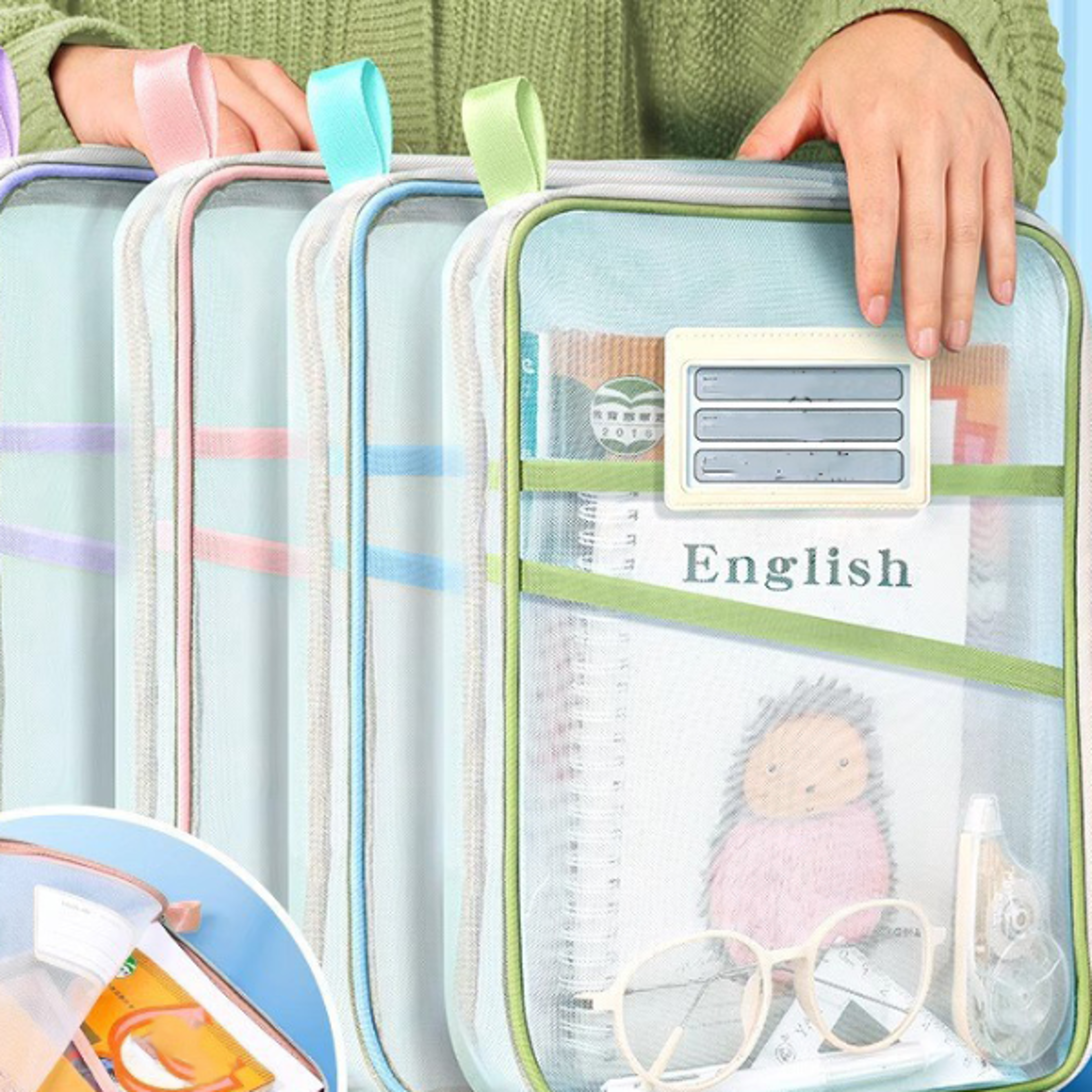 A4 Stationery Storage Bag Doublelayer Mesh Zipper Bag Large Capacity Organizer Folders School Offi