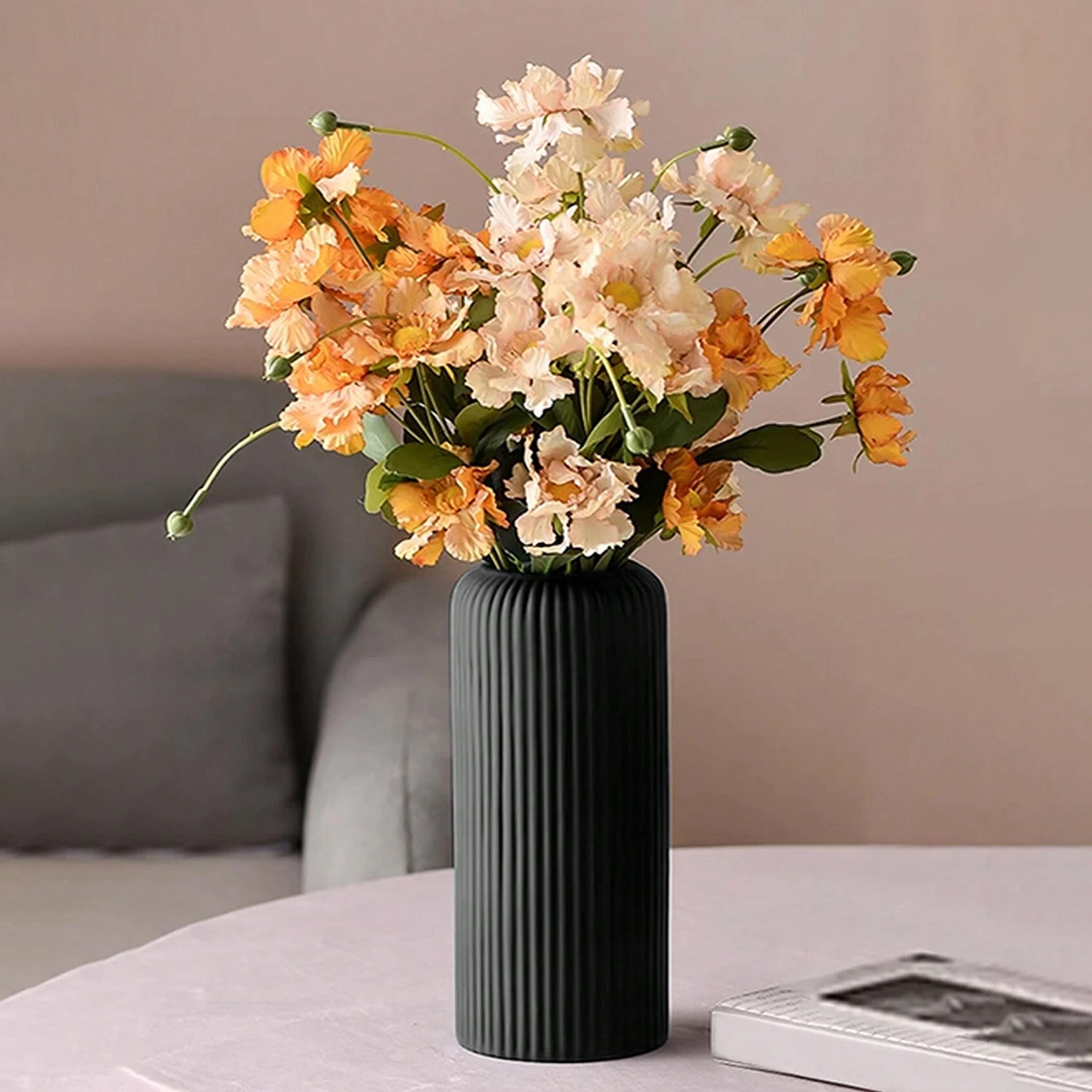 Striped CeramicLike Plastic Vase For Floral Arrangements  Elegant Decorative Flower Display 0