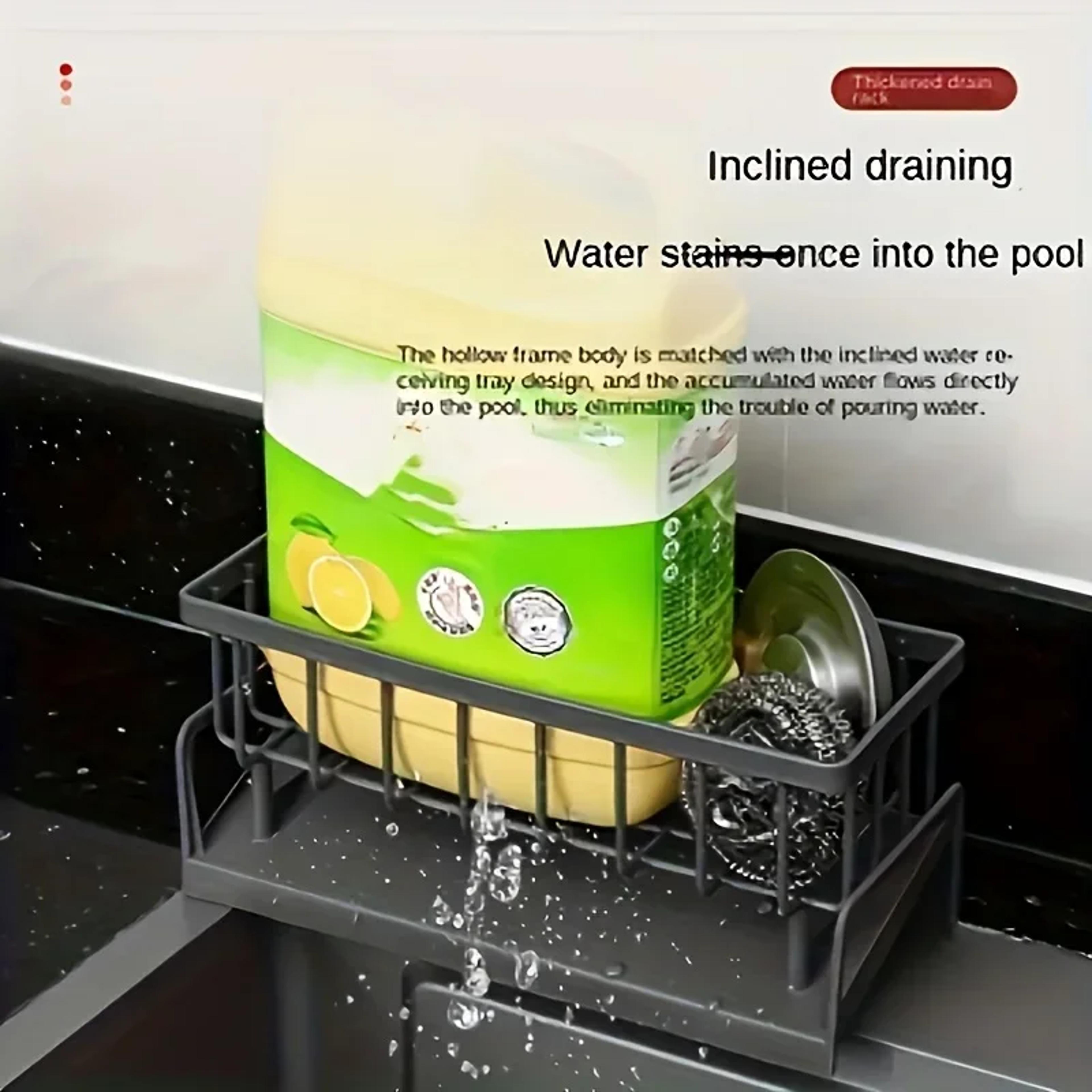 DrillFree Kitchen Sink Organizer  MultiUse Sponge Soap Holder With Draining Rack Waterproof Counter 4