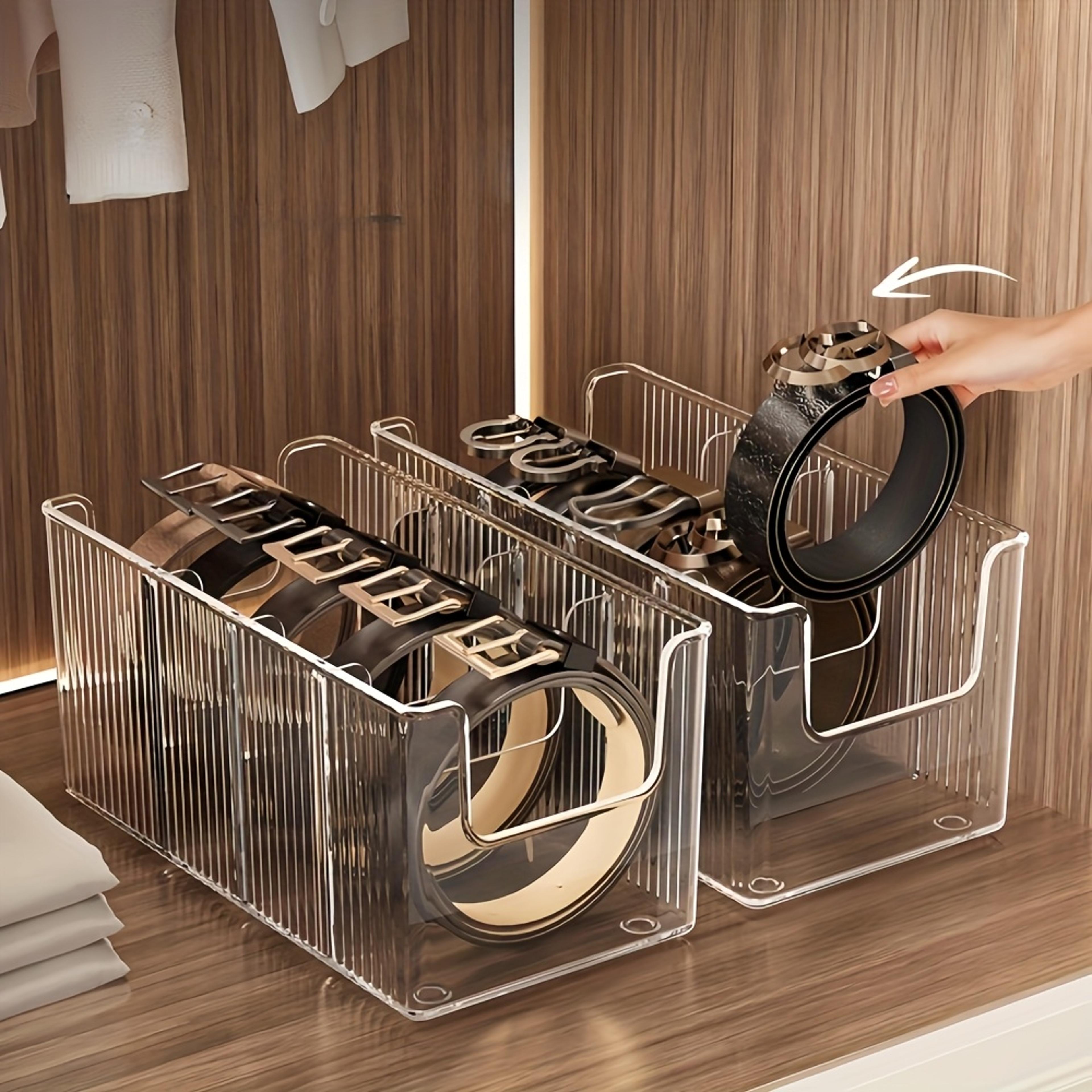 plastic belt organizer with large capacity divided storage shelf for wardrobe, makeup, bathroom – transparent, dustproof
