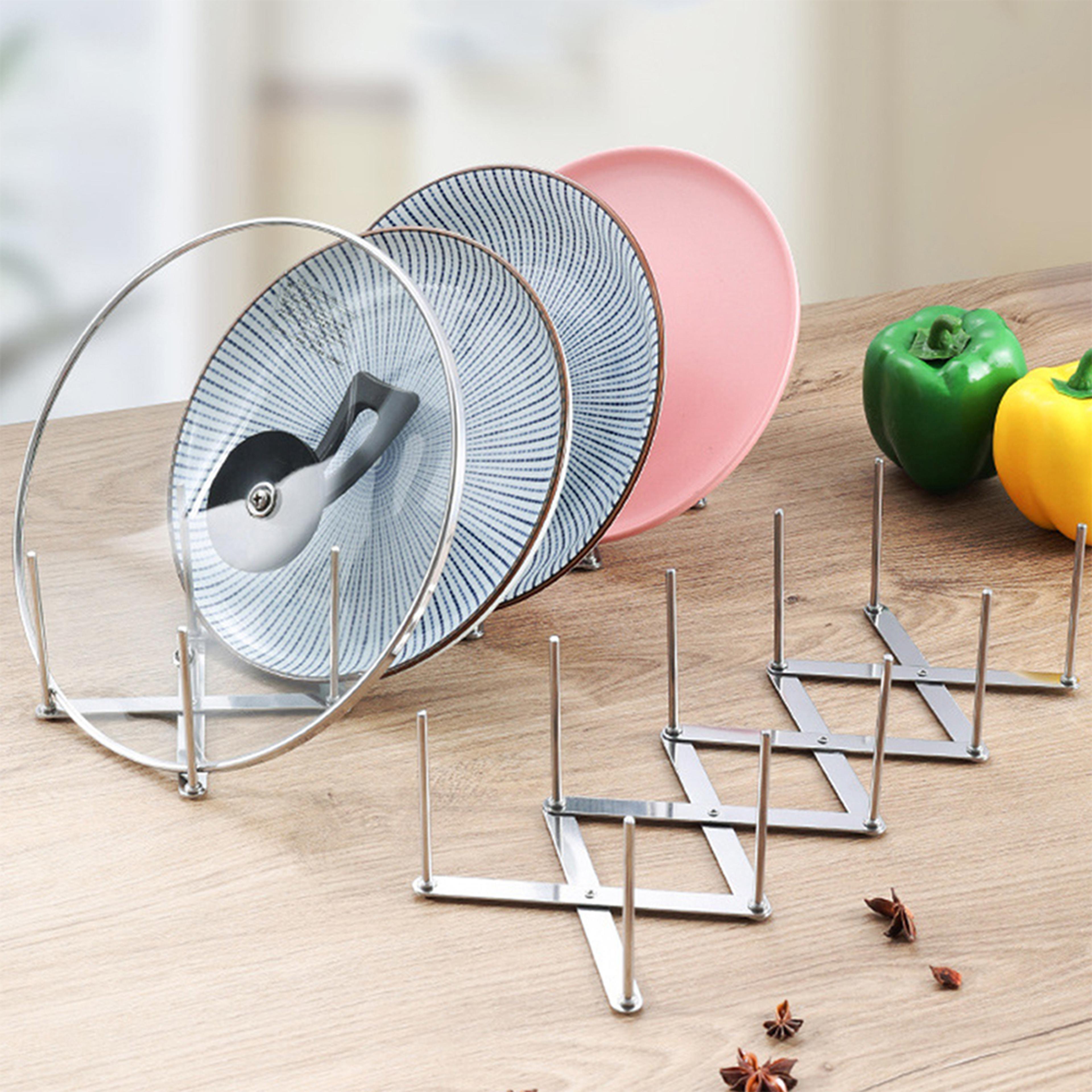 retractable stainless steel pot lid rack & dish organizer – adjustable & foldable kitchen storage