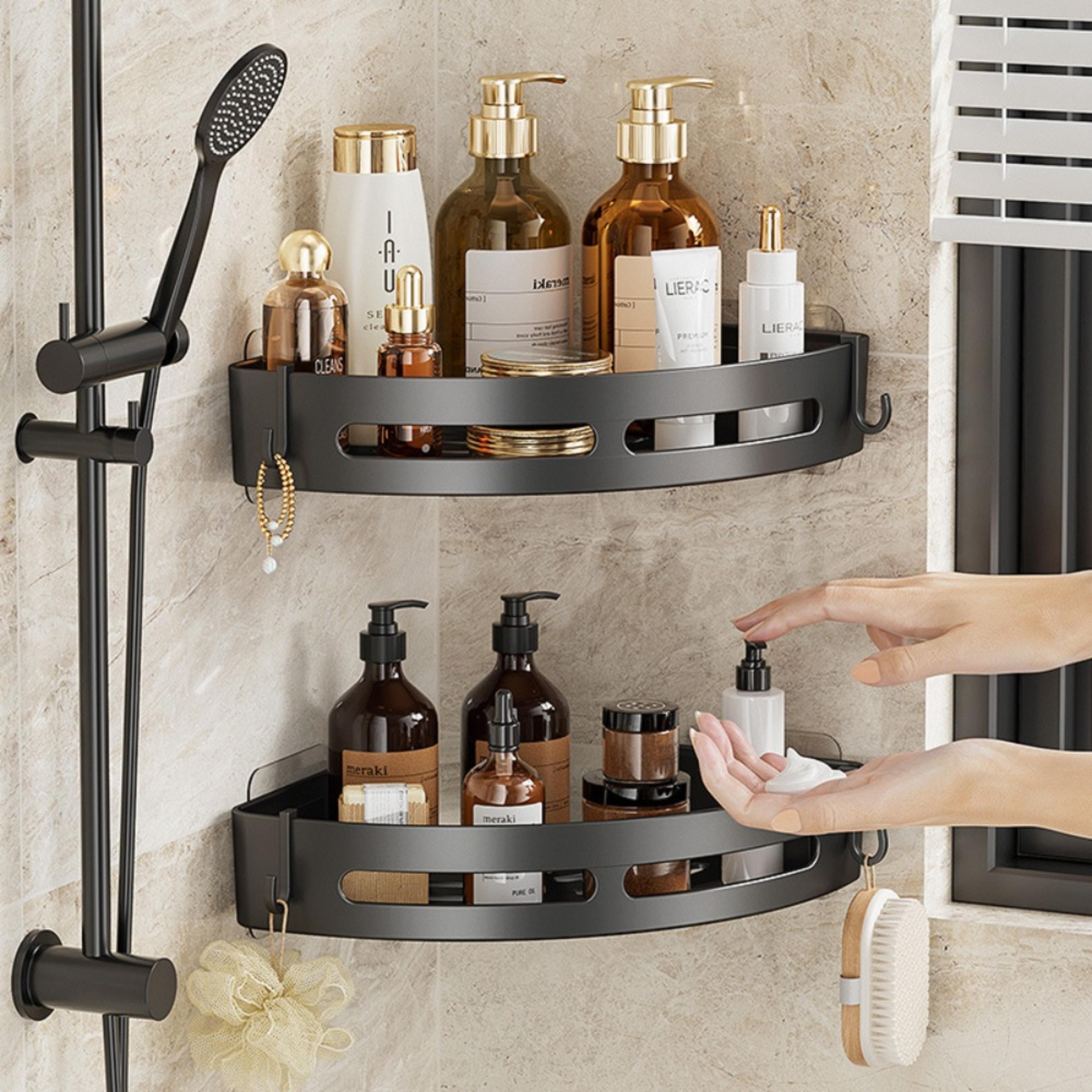 strong adhesive no drill shower shelf – waterproof wall mount organizer for shampoo & towels