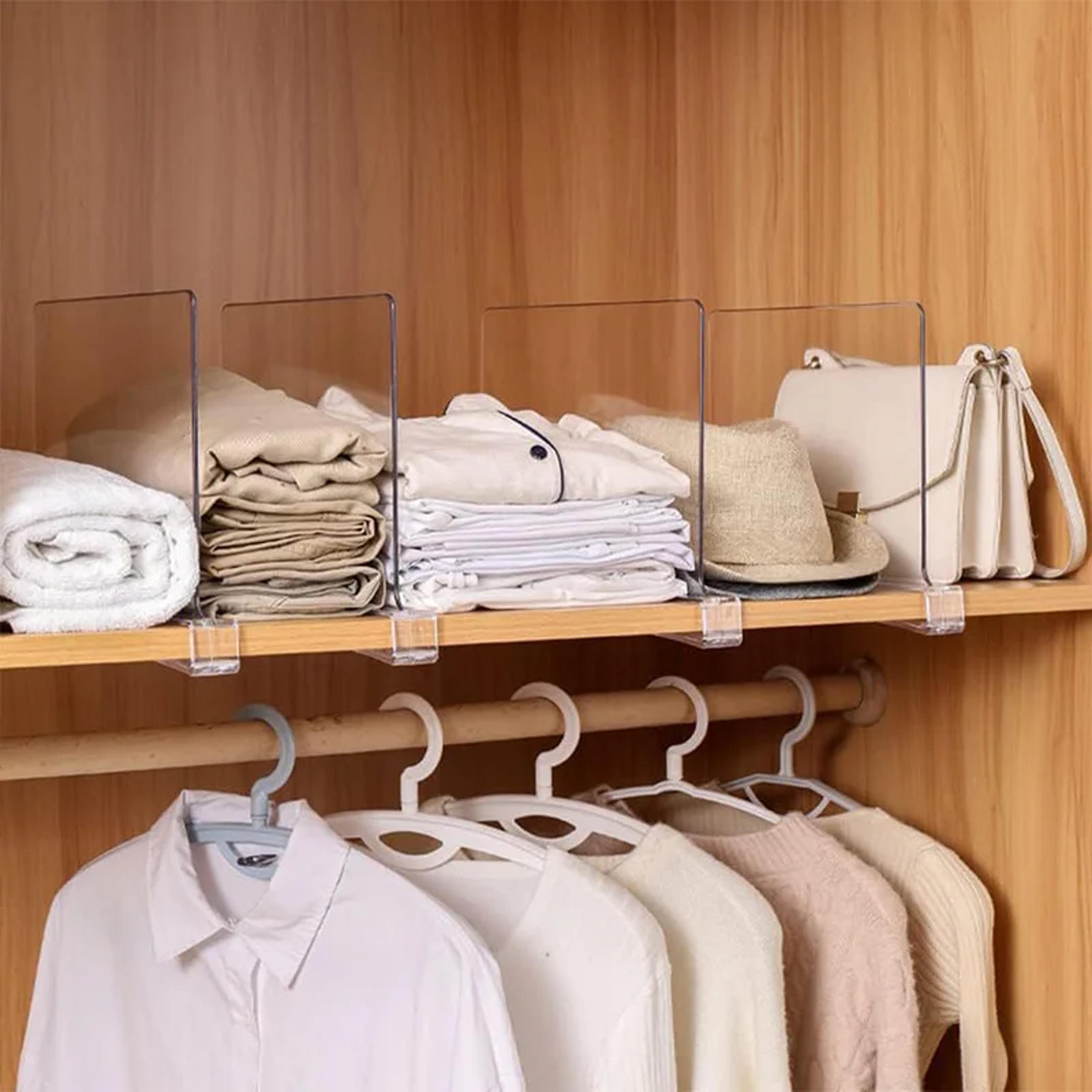 transparent closet shelf divider for wardrobe organizer - adjustable dividers for clothes, towels & books