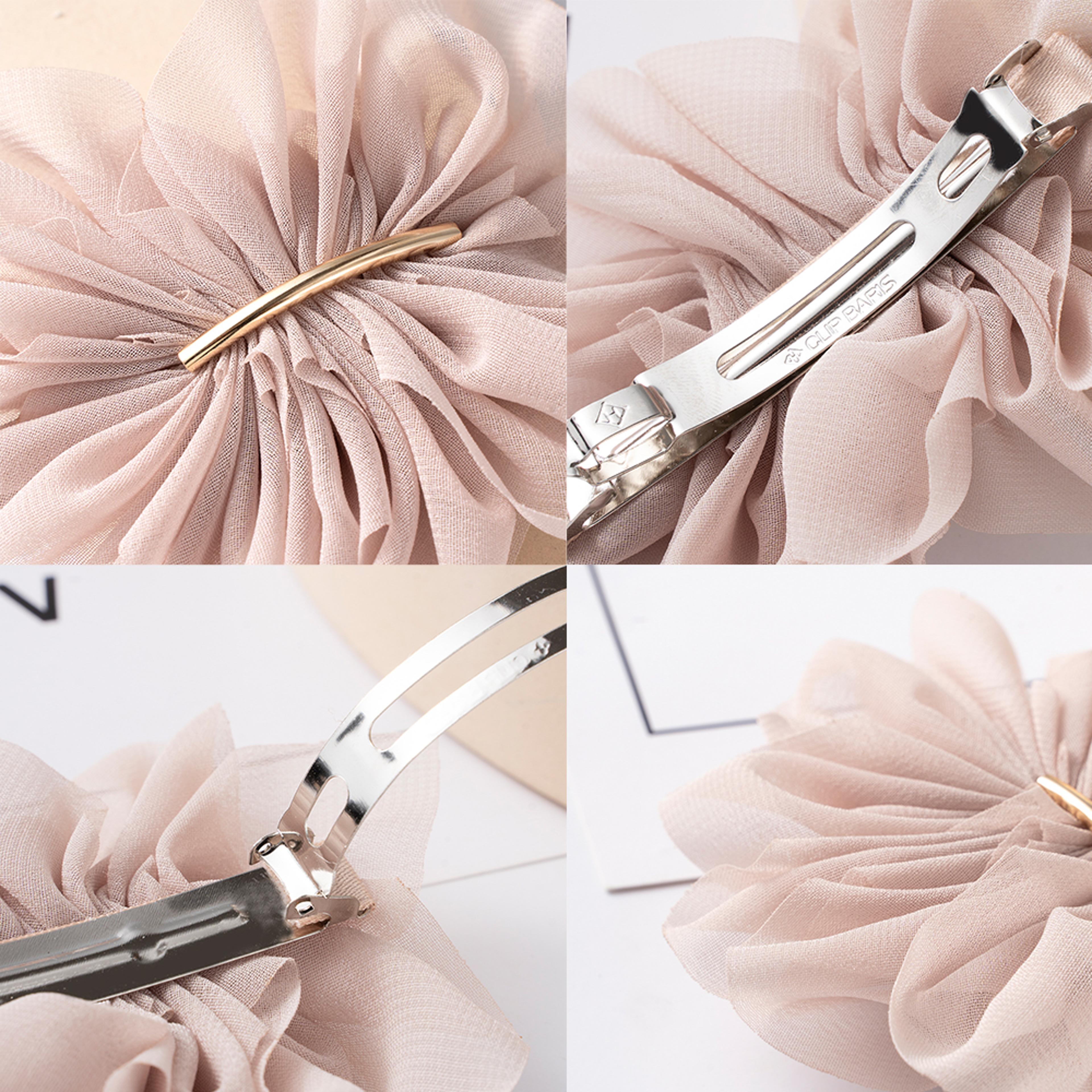 Big Spring Hair Claw Clips For Women  Metal Chiffon Flowers Ponytail Holder Hairpin Barrettes 3