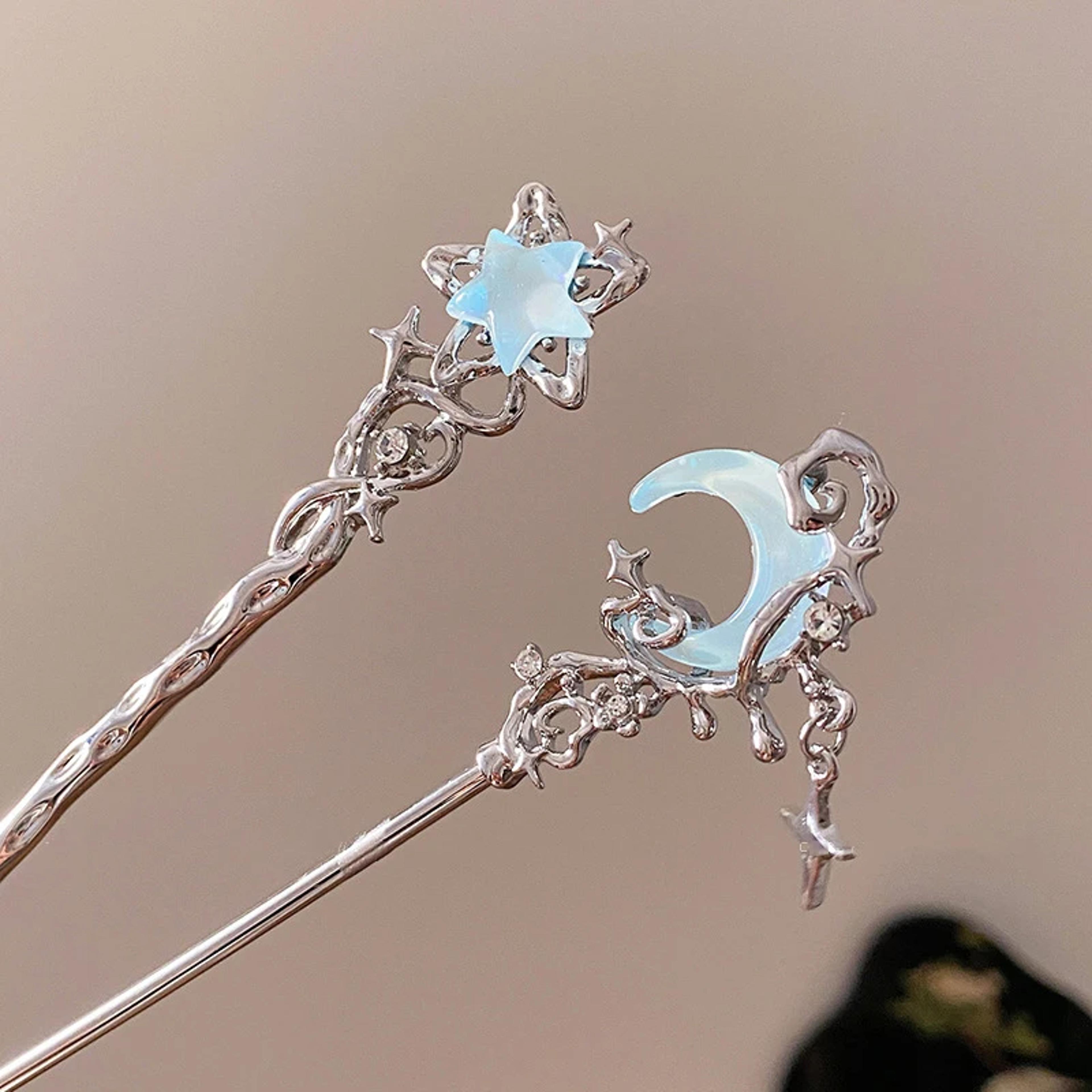 Romantic Moonstone Star Hairpin Metal Branch Hair Fork Elegant Chinese Style Jewelry For Girls 1