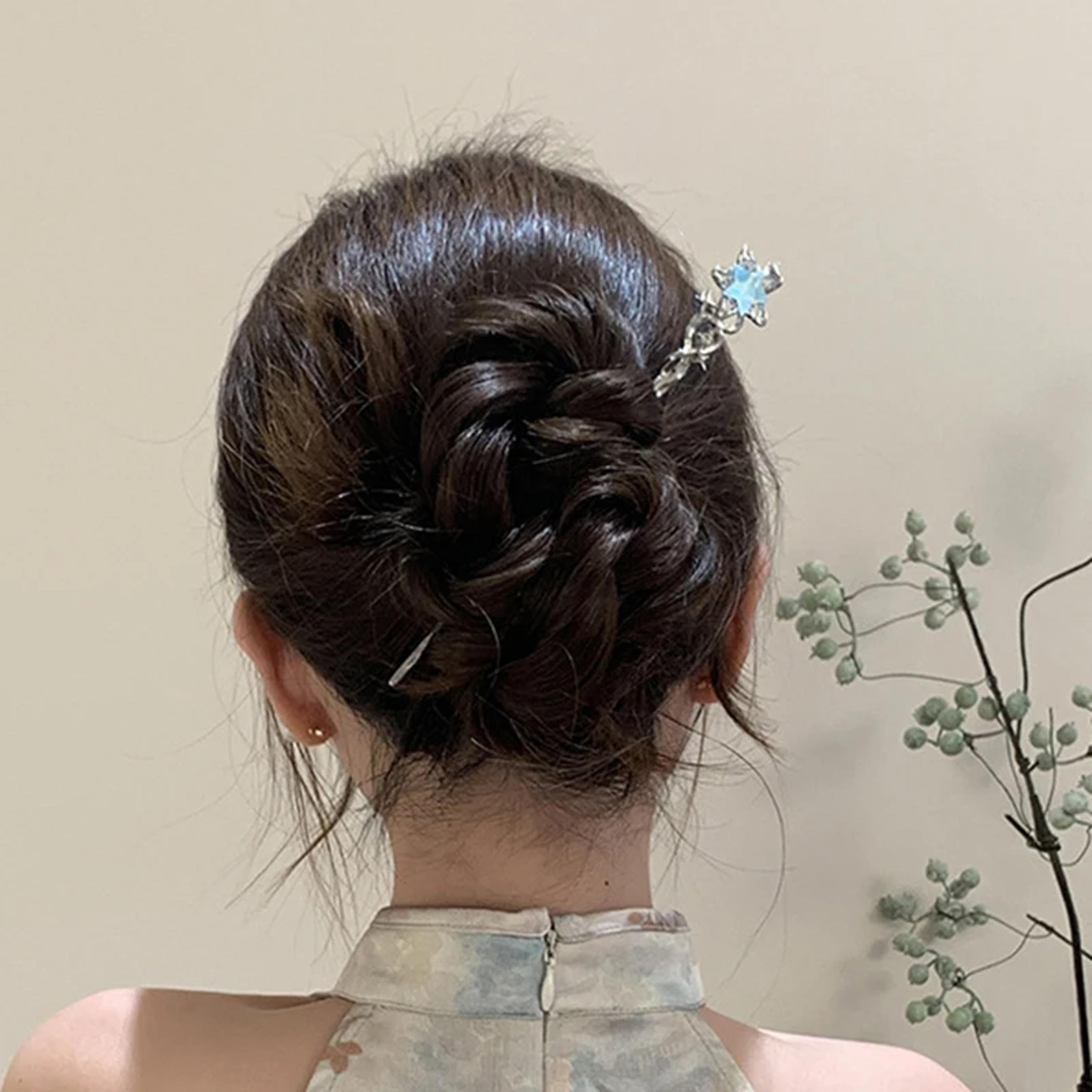 Romantic Moonstone Star Hairpin Metal Branch Hair Fork Elegant Chinese Style Jewelry For Girls 2