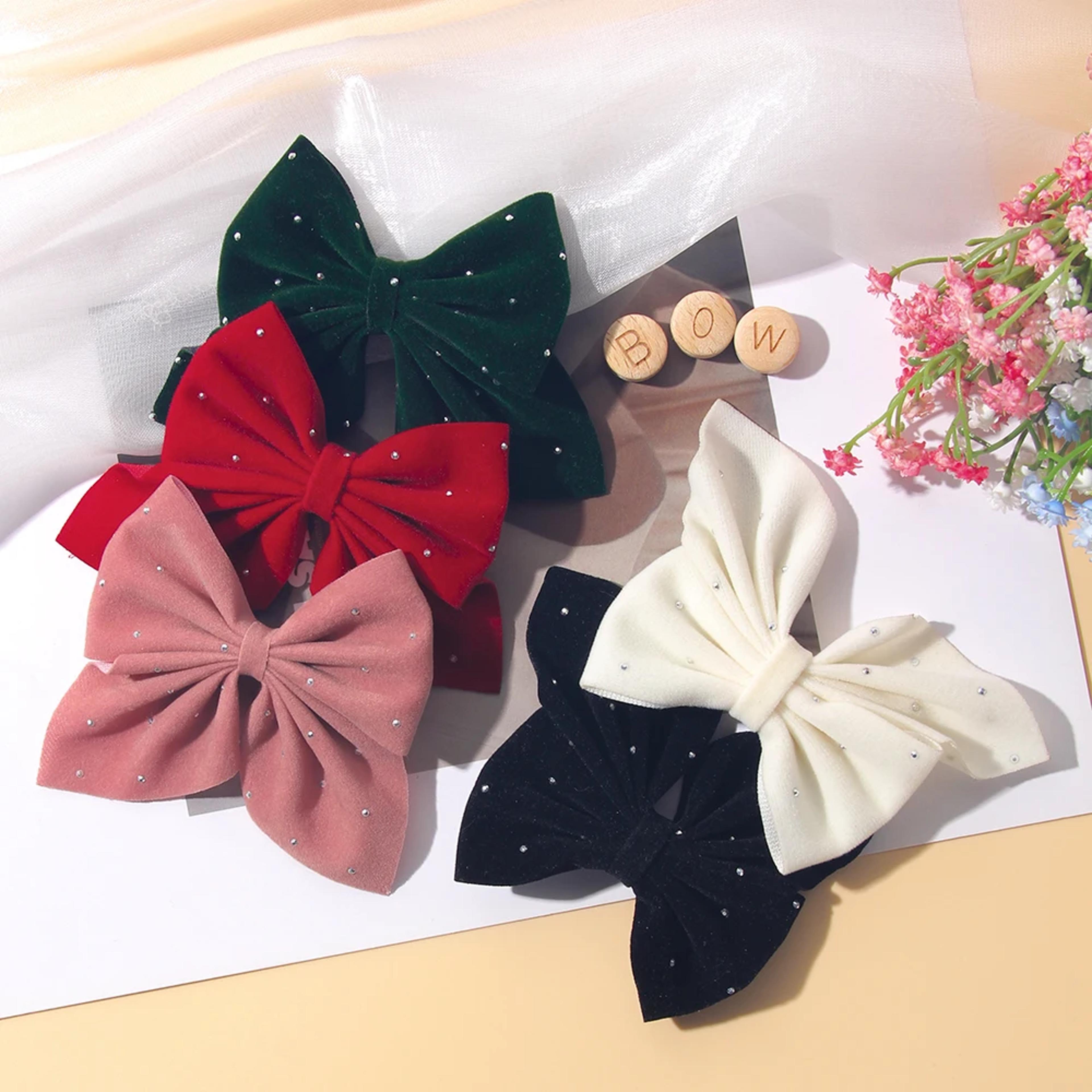 Girls Cute Velvet Bow Hair Clip With Diamond Embellishments  Safe Alloy Hair Accessory For Kids Gif 1