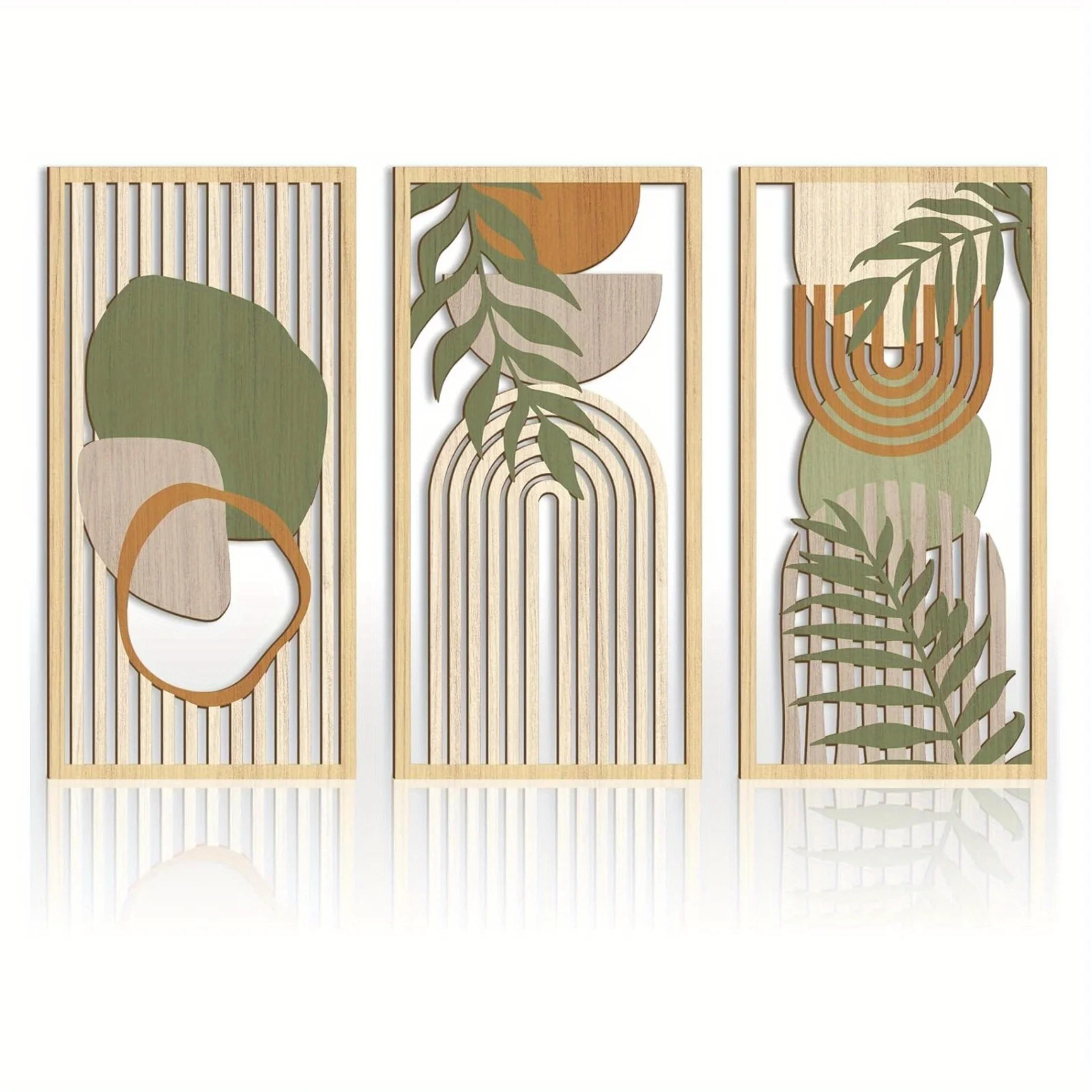 sage green geometric wooden wall art, abstract modern decor, neutral wood sculptures for home
