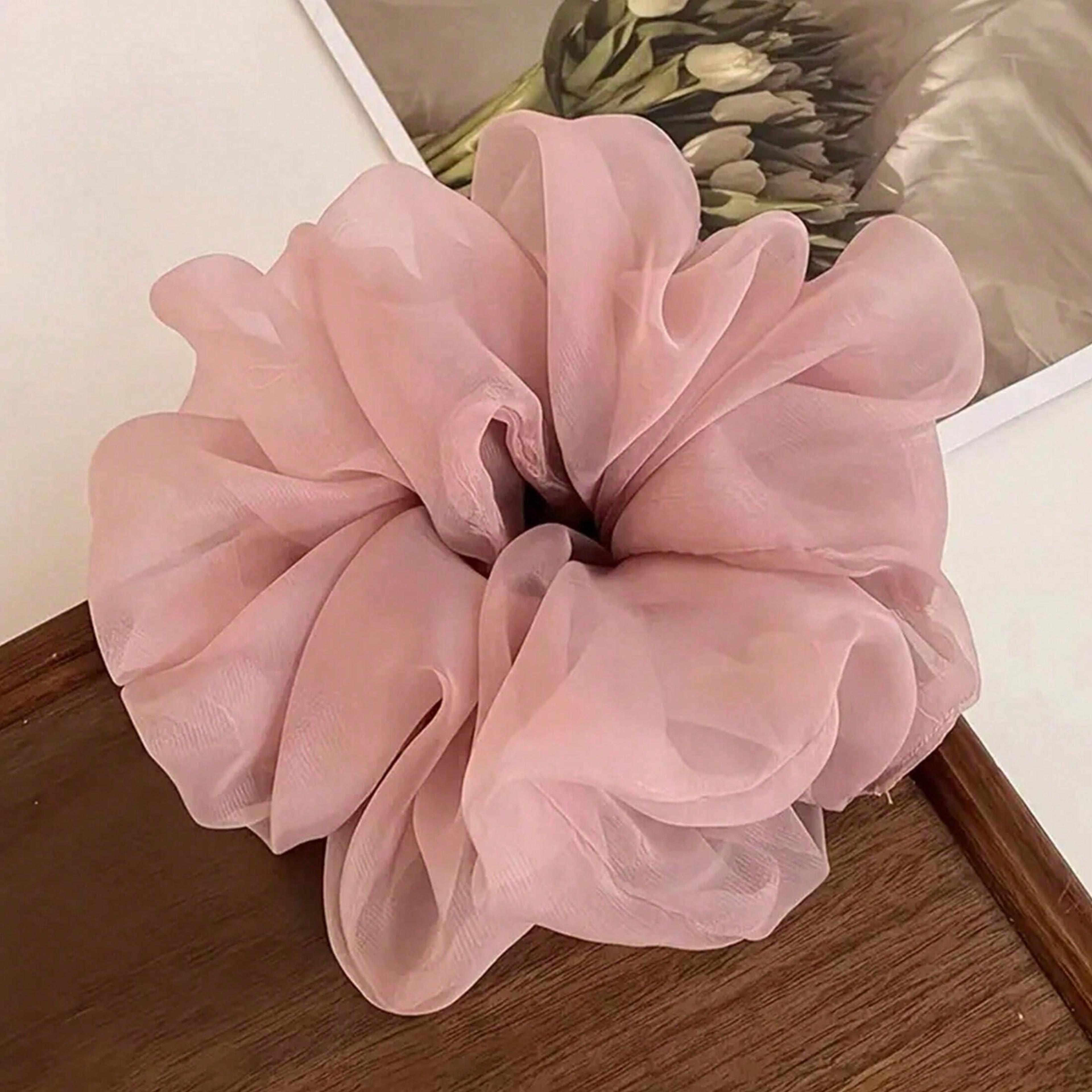 Elegant French Style Puff Chiffon Scrunchies  Elastic Hair Ties For Ponytail  Bun Decoration 3