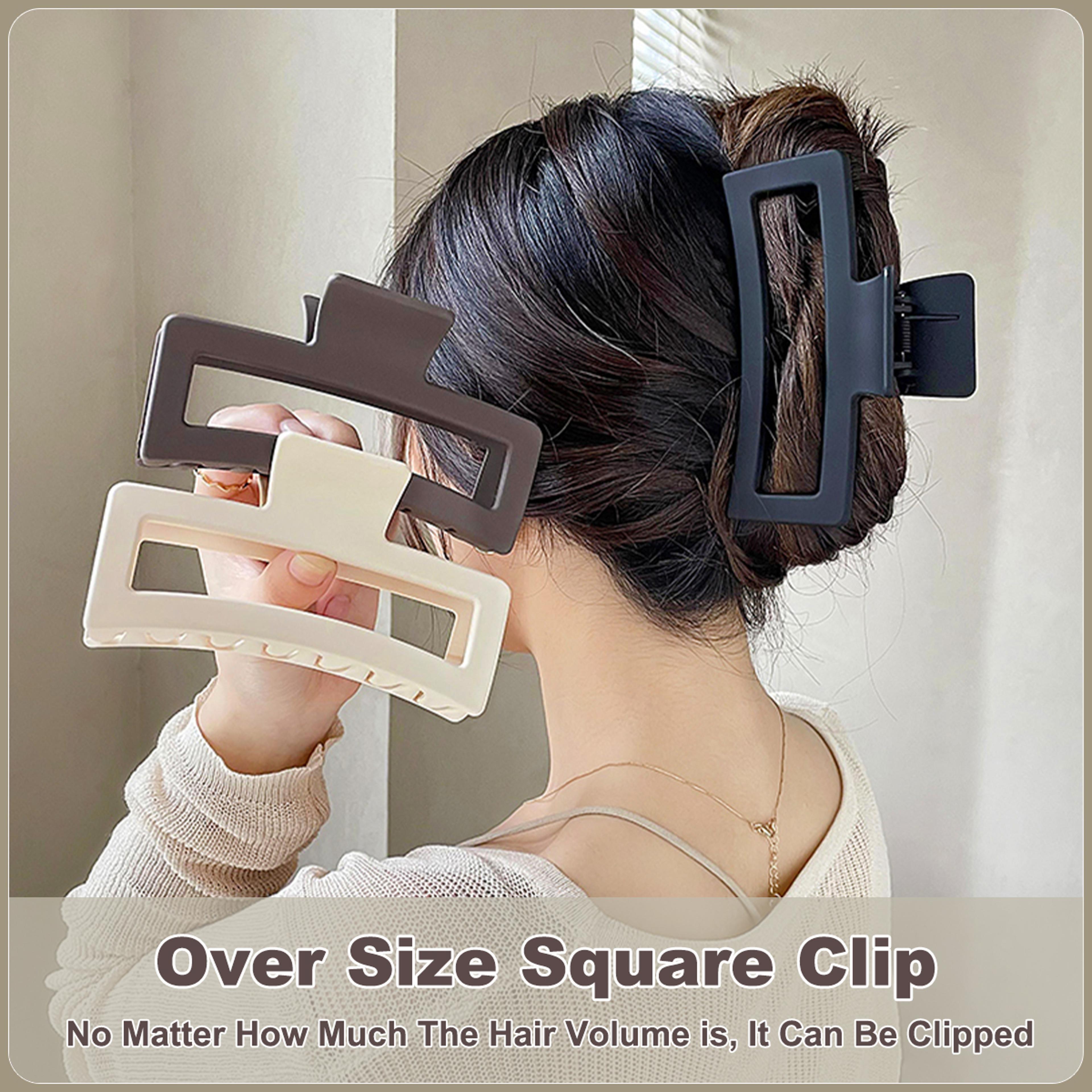 Fashion Oversized Solid Color Square Frosted Hair Shark Clip For Thick Hair  Stylish Headdress For  6