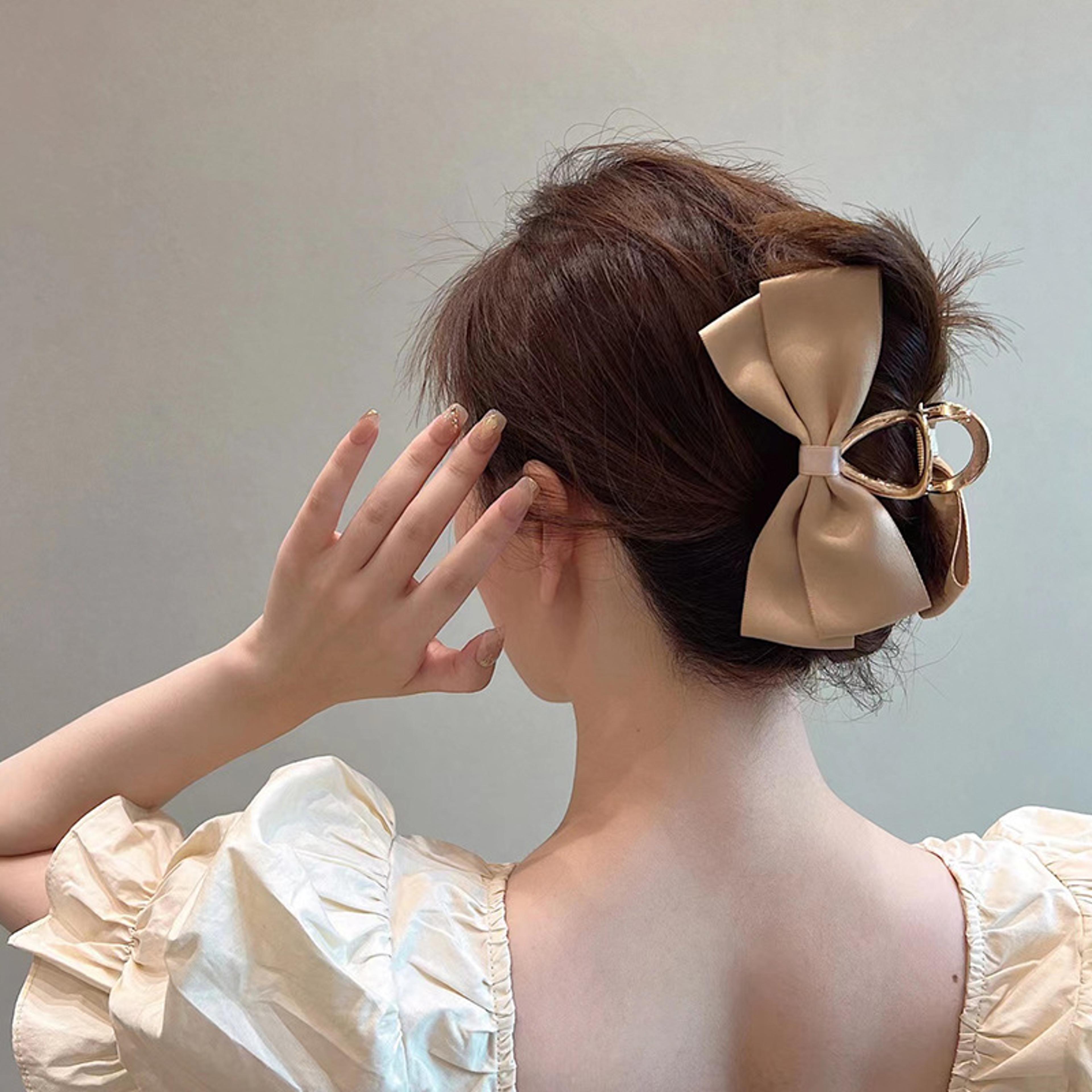 Elegant Black Satin Bow Hair Clip  Womens Summer Headwear Temperament Shark Clip For All Hair Types 2