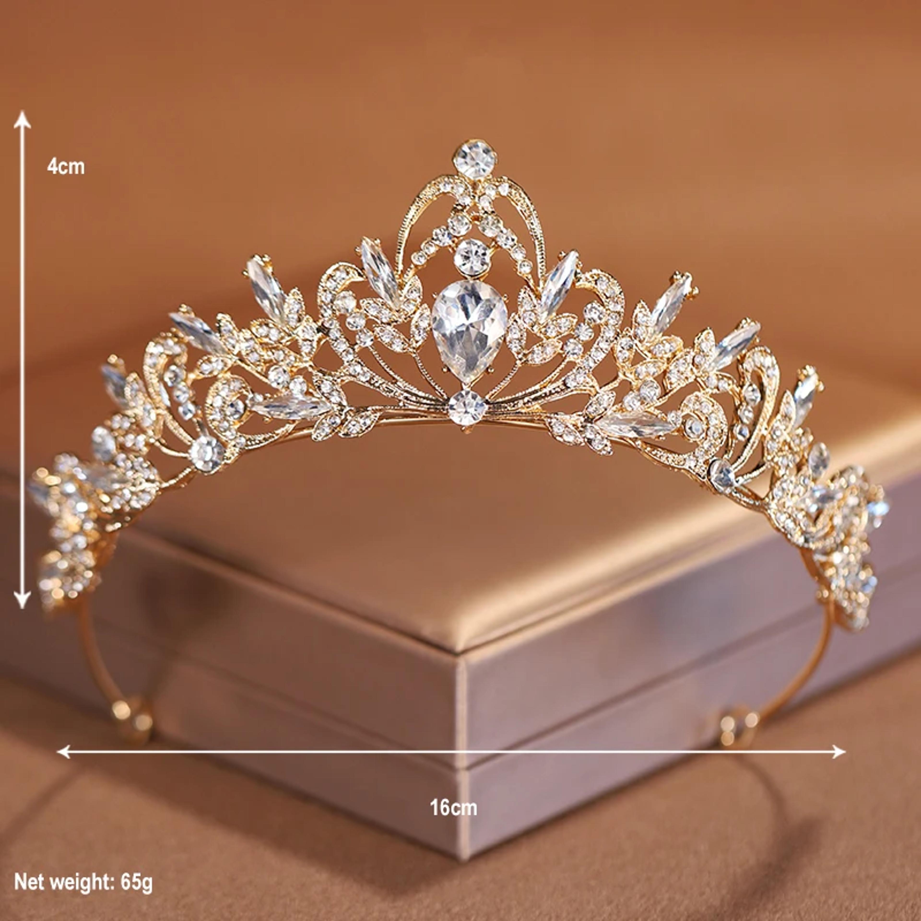 GoldColour Bridal Crown Tiara For Weddings And Special Occasions 5