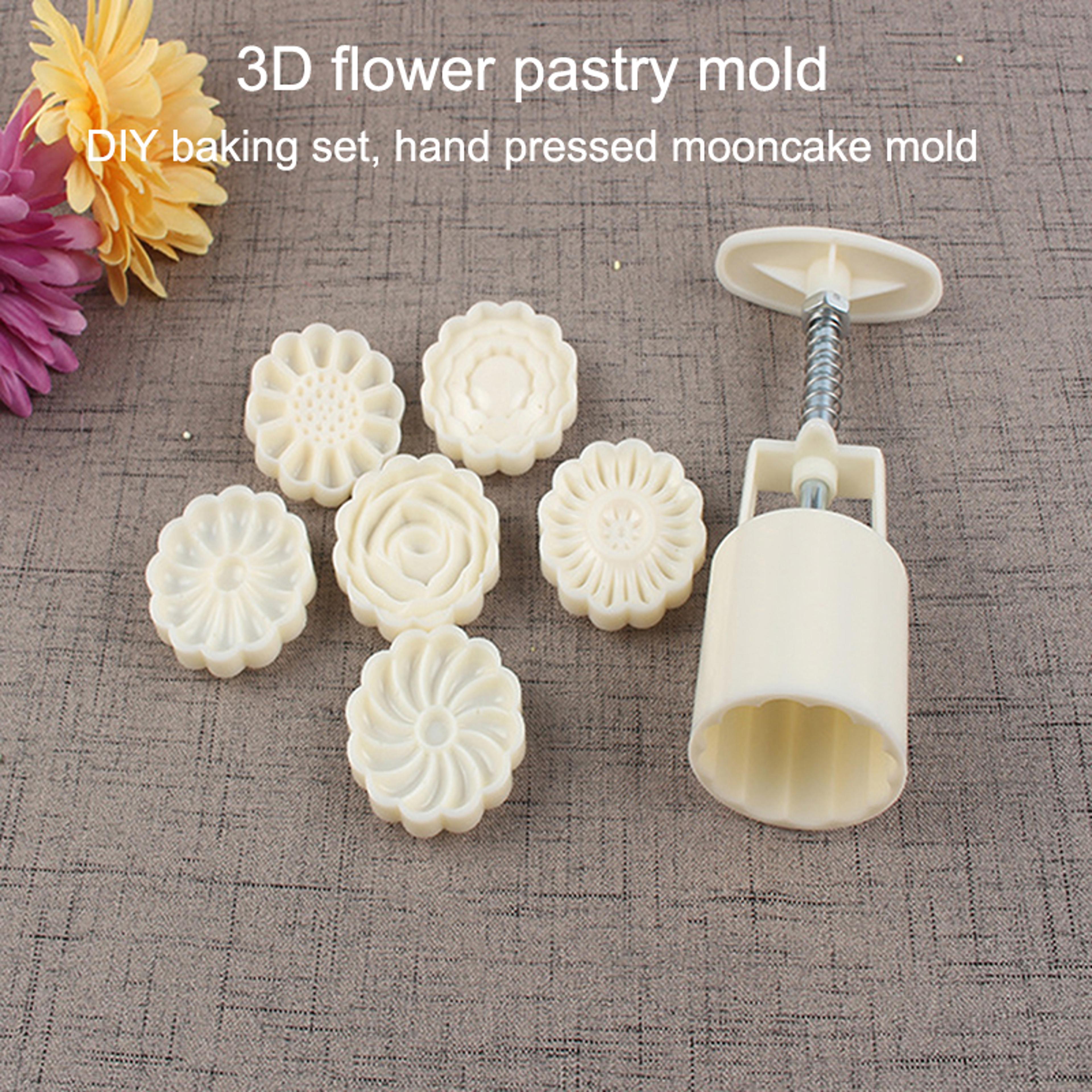 Mooncake Mold Set With Flower Pattern Stamps  Ideal For DIY MidAutumn Cakes Cookies And Desserts 1