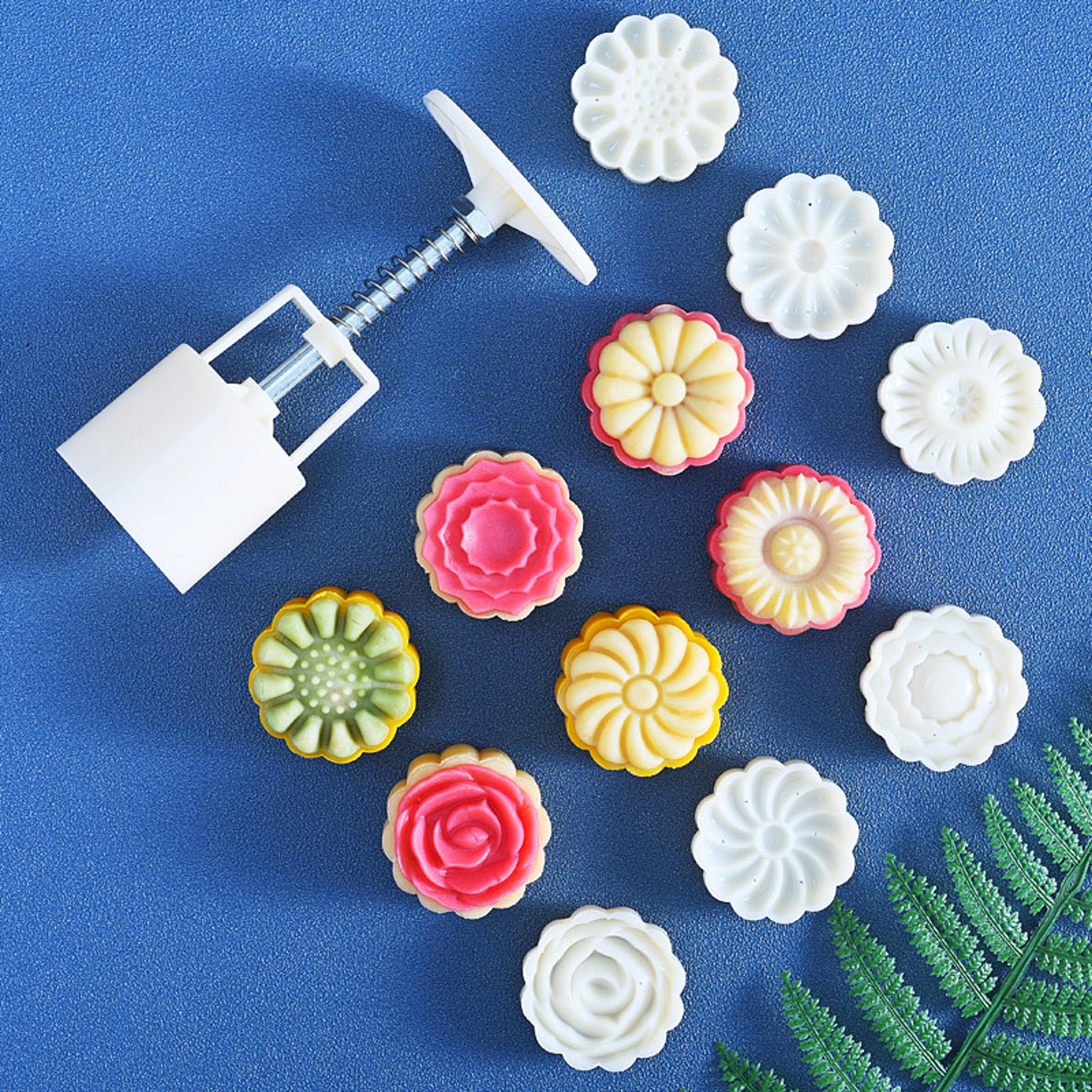 Mooncake Mold Set With Flower Pattern Stamps  Ideal For DIY MidAutumn Cakes Cookies And Desserts 2