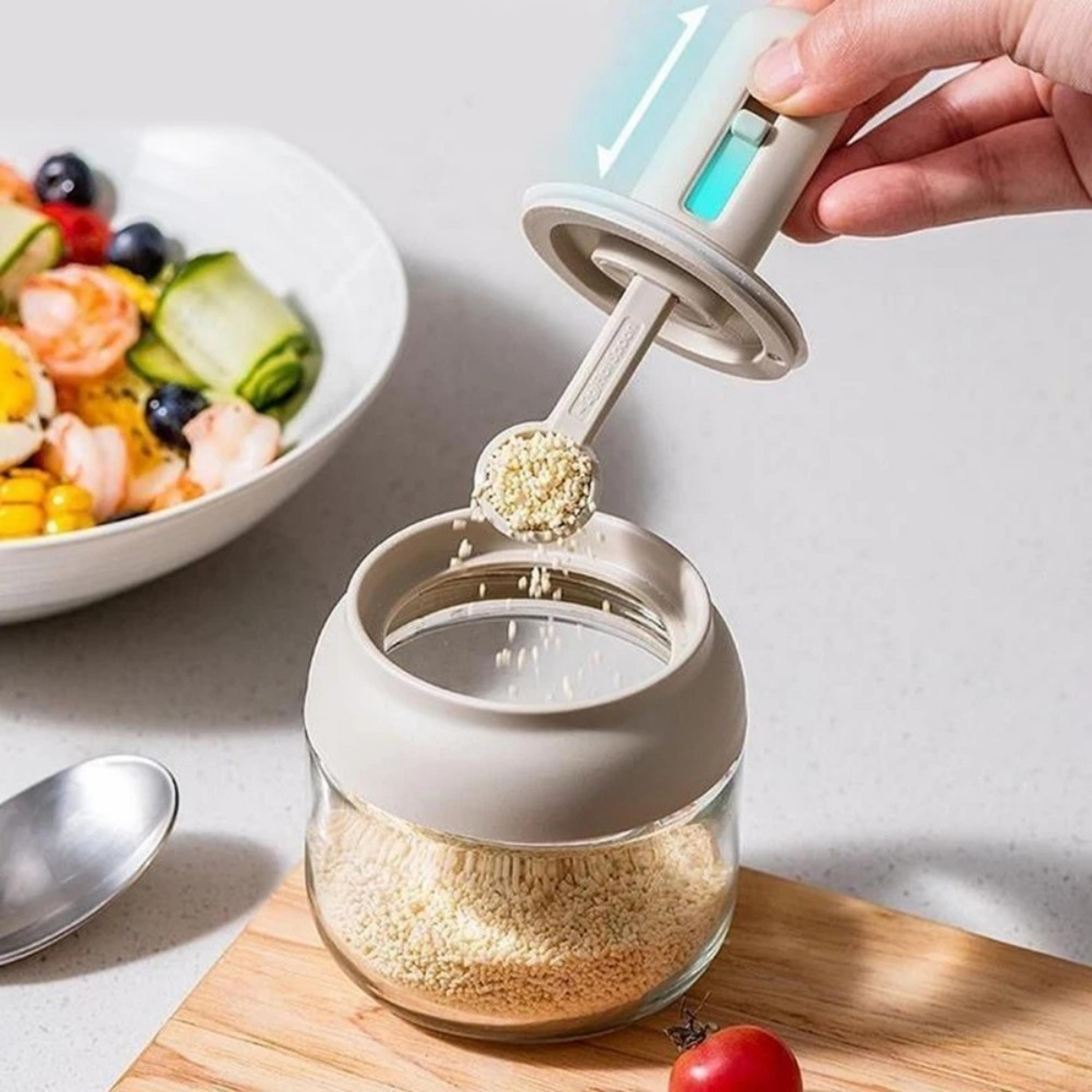 glass seasoning jar with telescopic spoon – leak-proof and moisture-proof spice storage box for kitchen