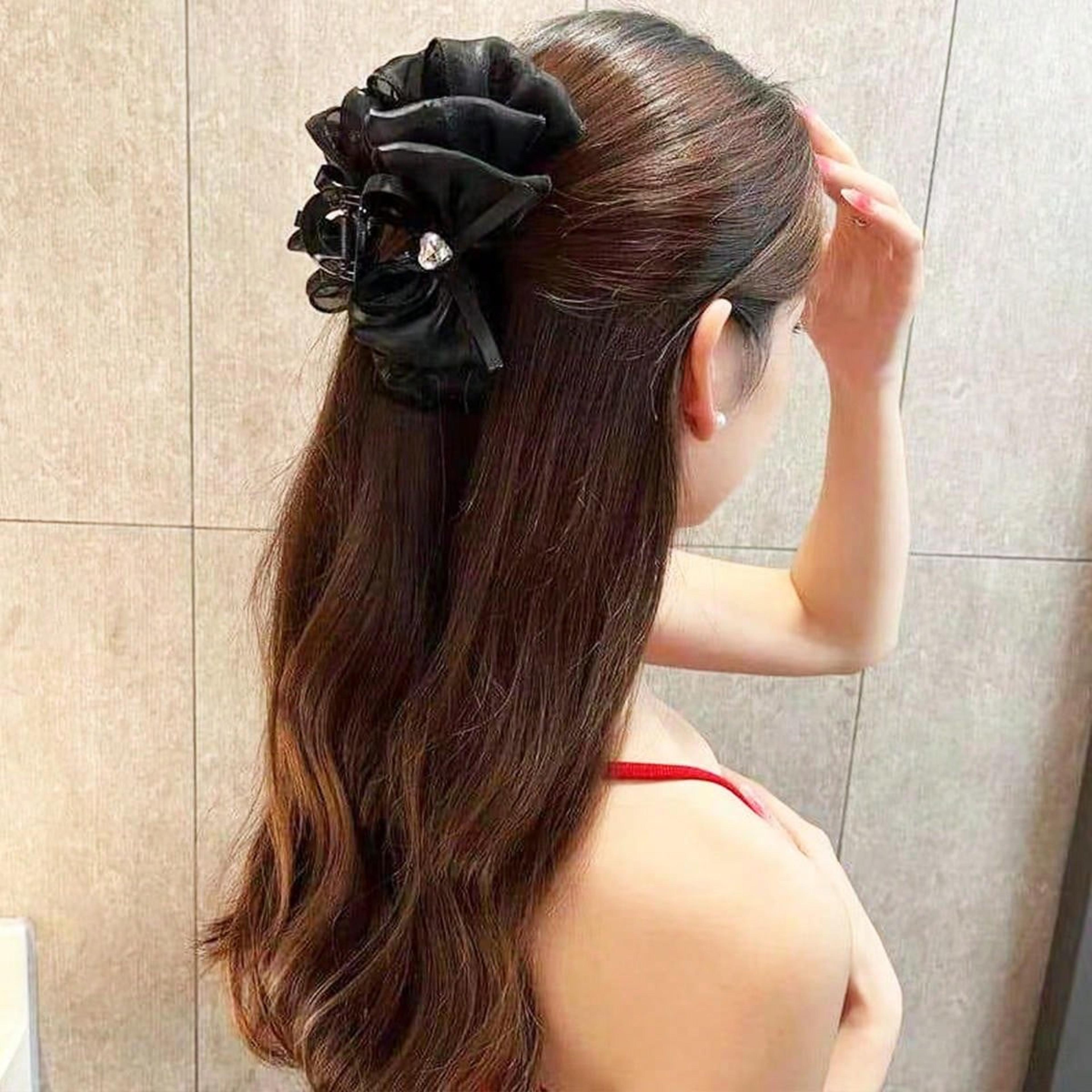 Rhinestone Heart Mesh Bow Hair Clip  MultiColor DoubleSided Bubble Grip Claw 1