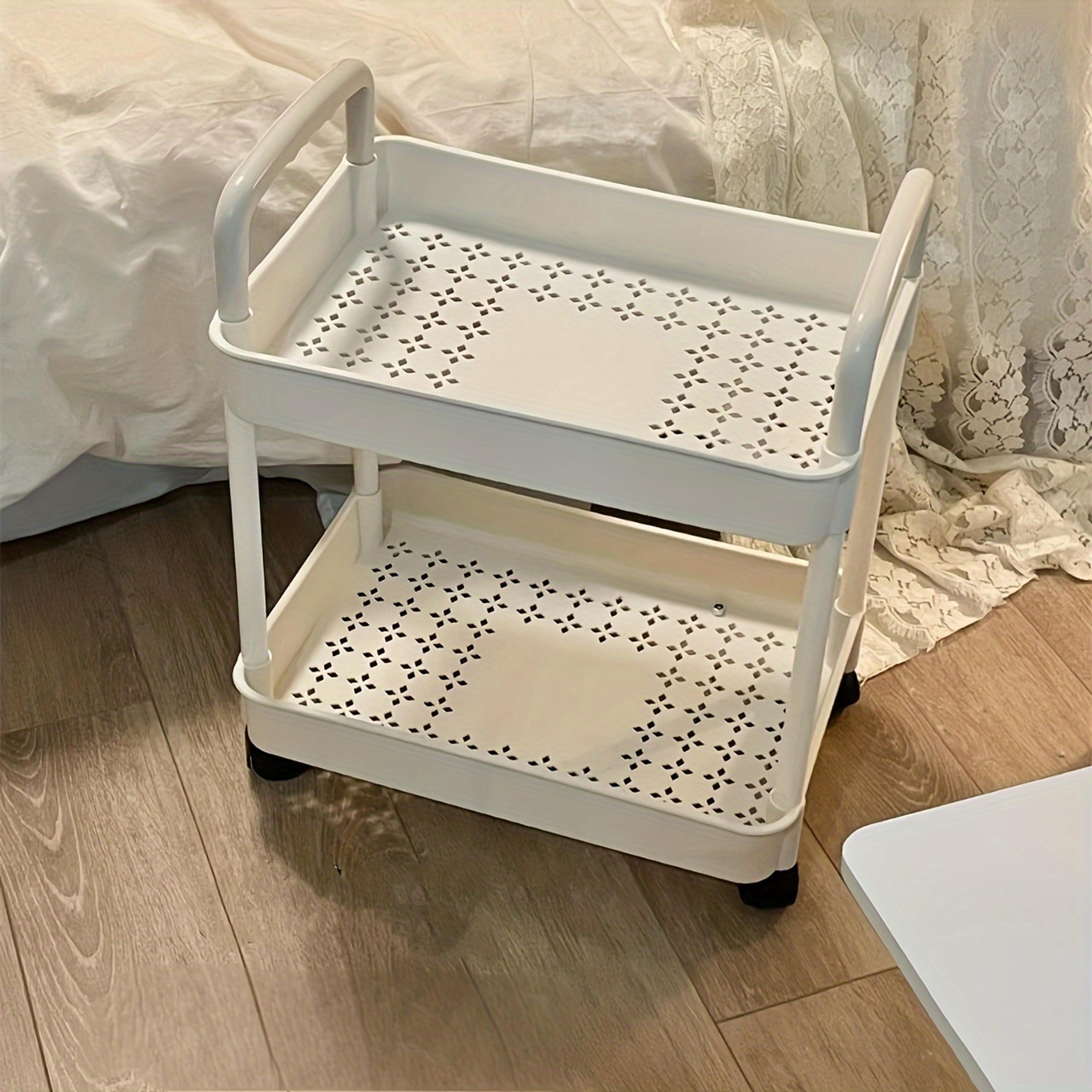 Small Rolling Storage Cart  Multifunctional DoubleLayer Storage Rack For Kitchen  Bathroom 1