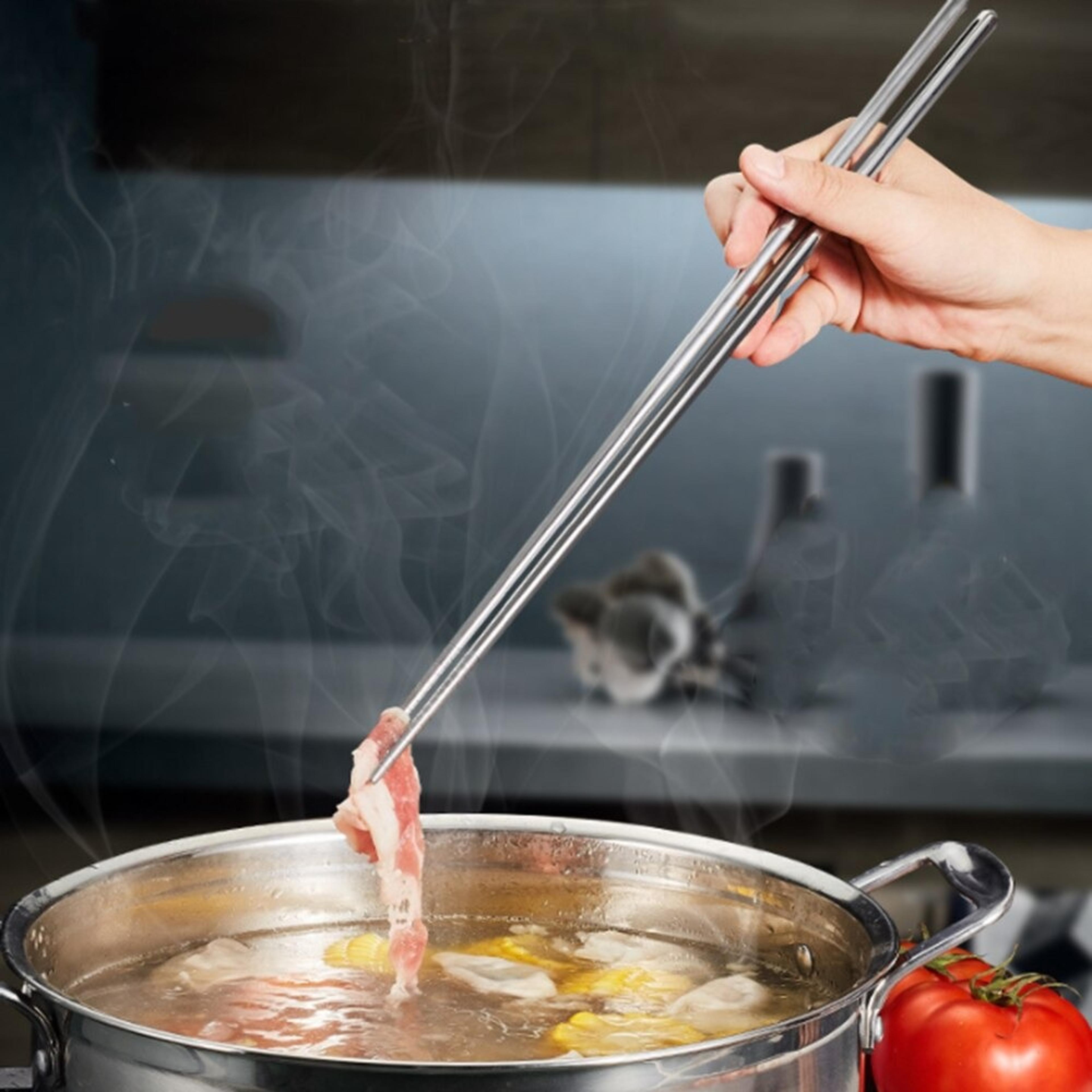 Stainless Steel Extra Long Cooking Chopsticks For Frying Noodles And Sushi  AntiSlip Kitchen Utensi 3