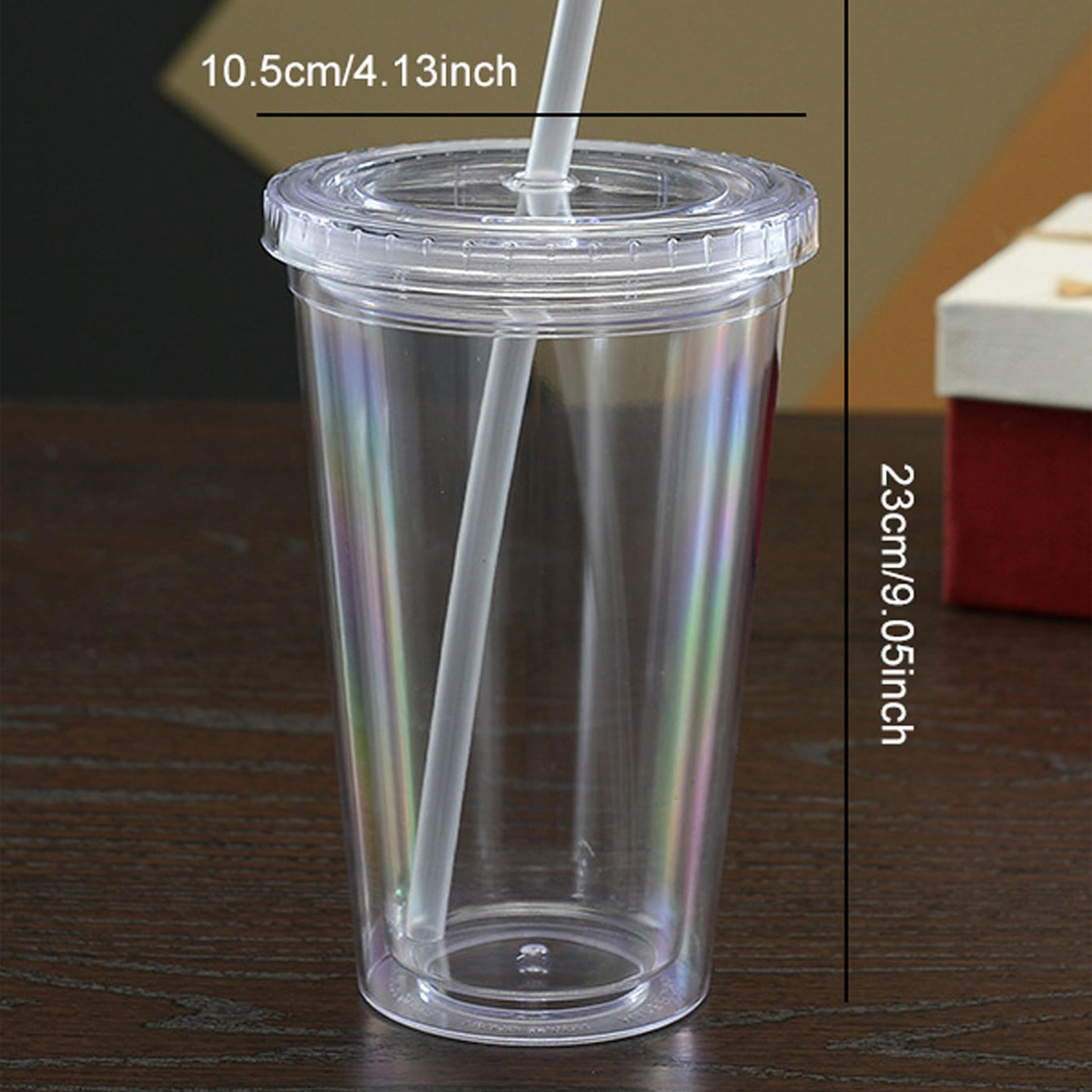 Reusable DoubleLayer Plastic Transparent Drinking Cup With Lid And Straw  Outdoor Water Bottle For  2