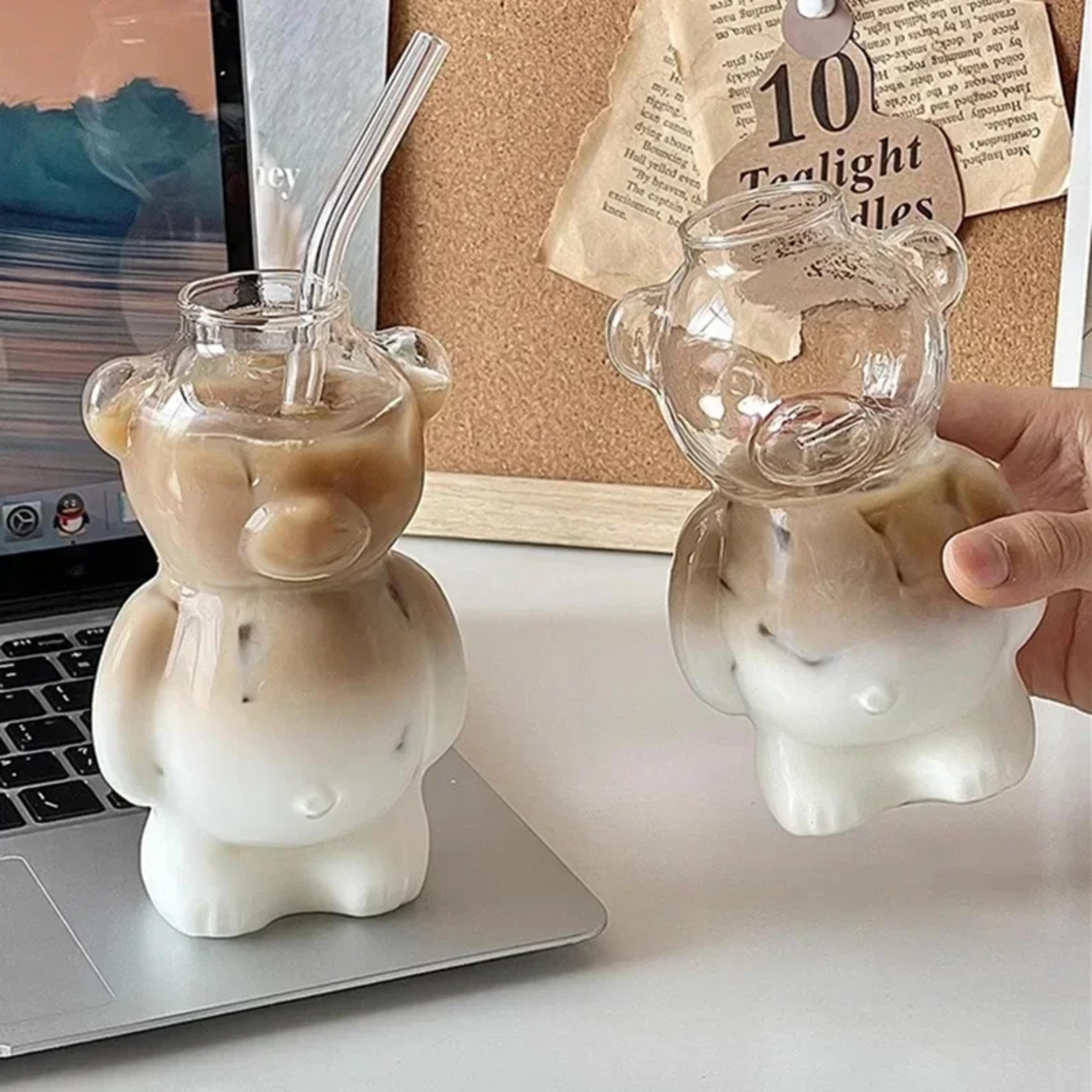 Cartoon Bear Shaped Mug Cute Glass Cup With Straw For Women Kids  Friends Unique Gift For Birthdays 2