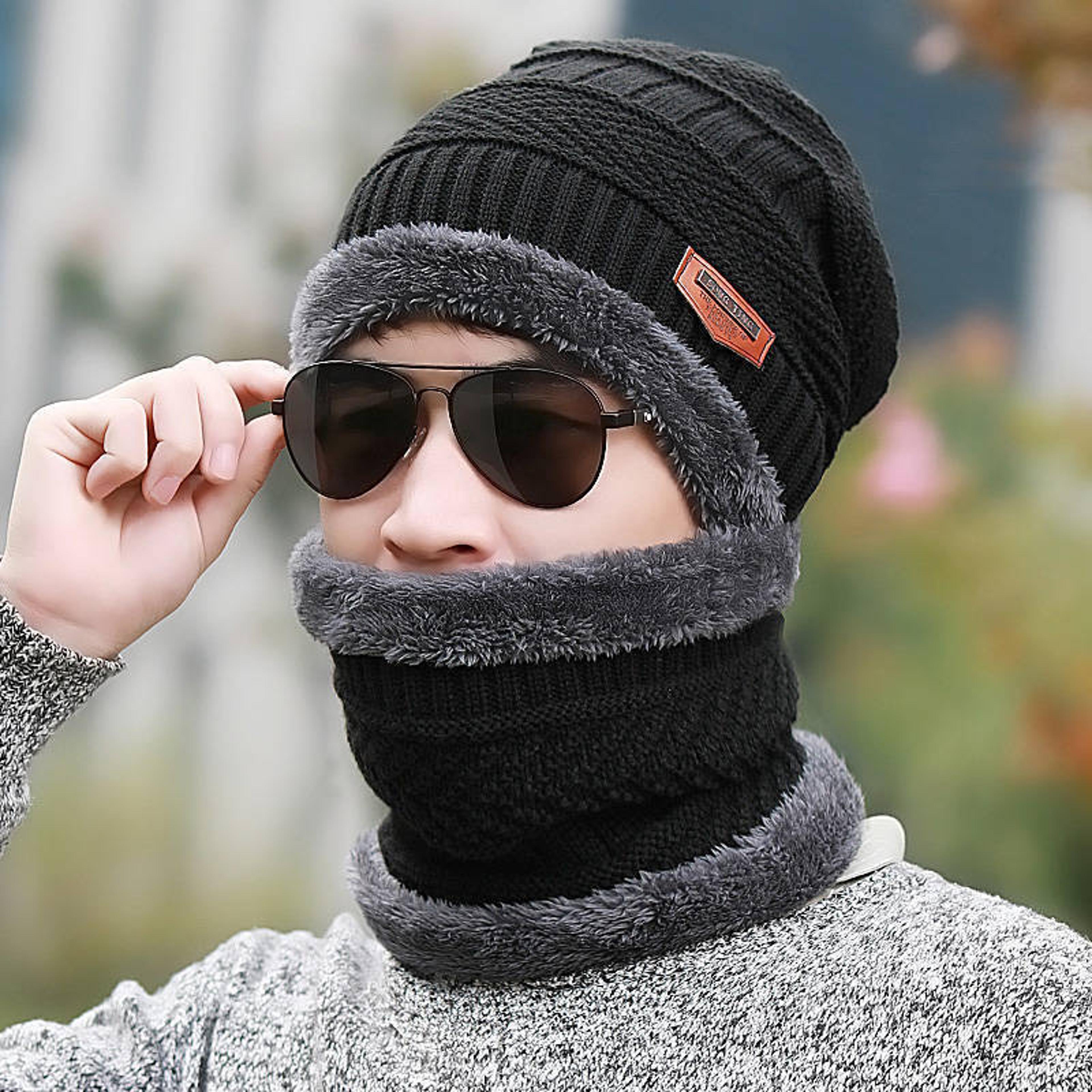 Winter Fleece Scarf Hat Thick Plush Warm Beanie Wool Knit Cap For Men  Women Outdoor Cycling Ski  C 5