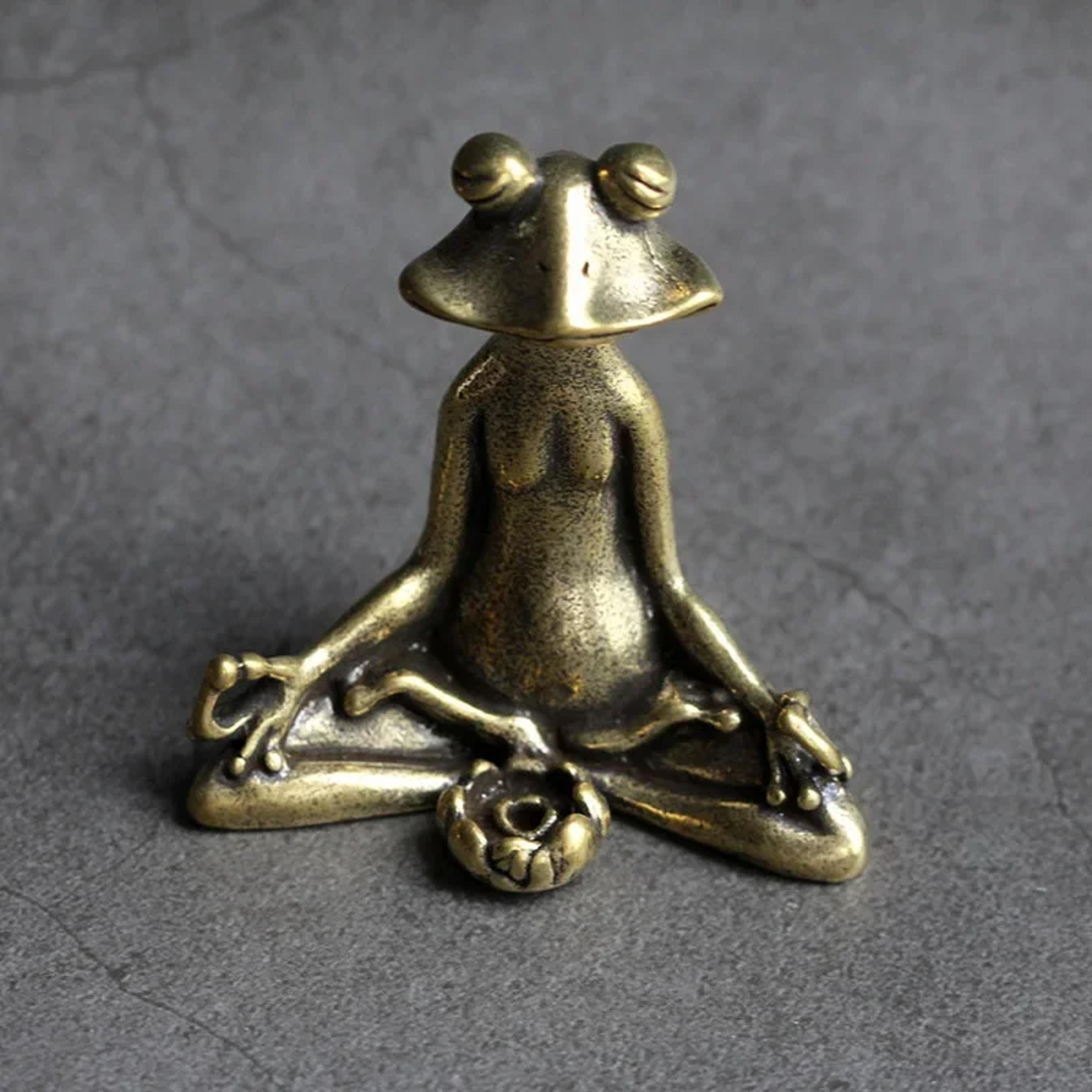 zen frog copper incense holder retro tea pet statue, pure bronze ornament